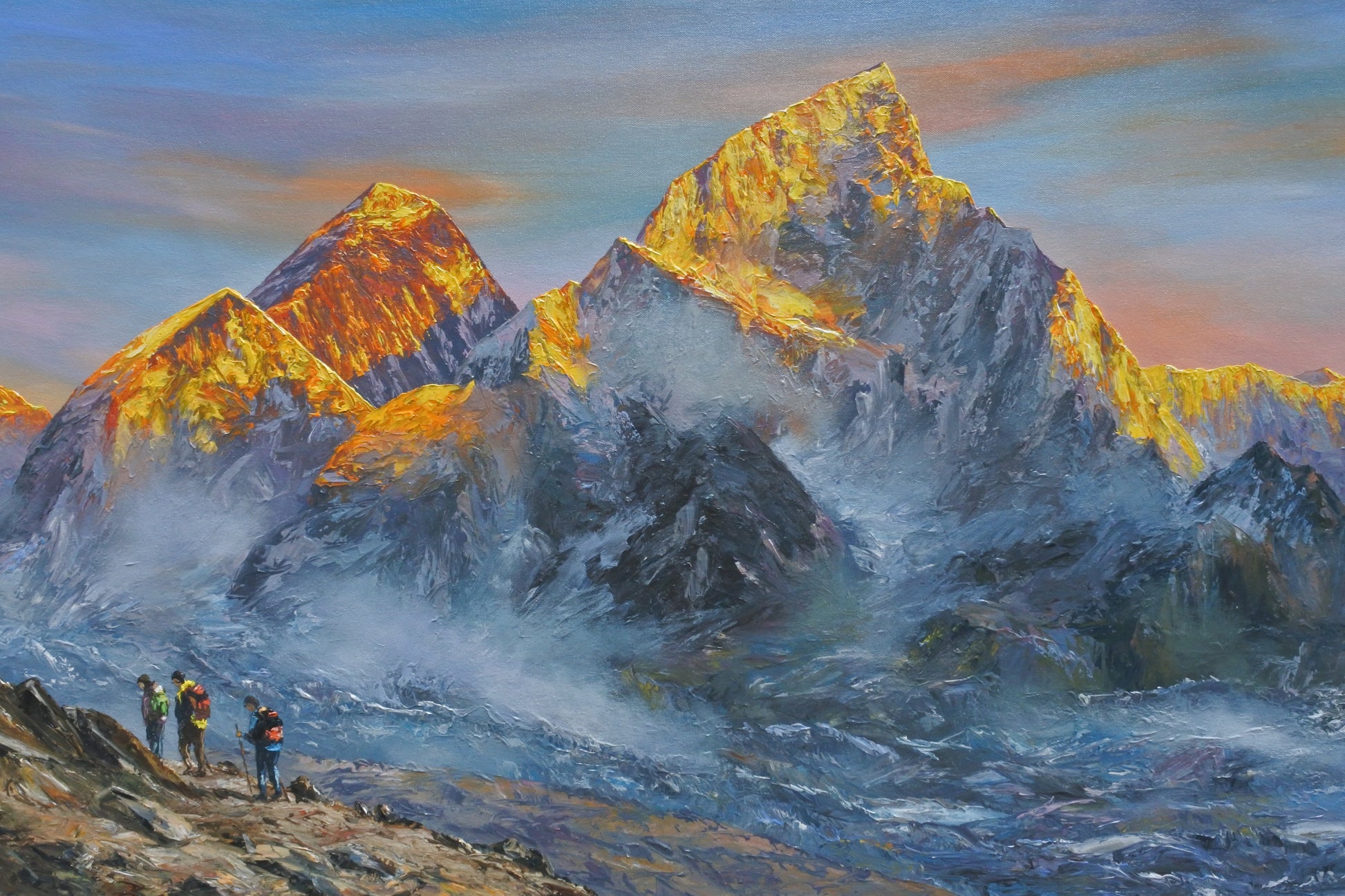 Everest Range panorama with Trekkers, View from Kala Patthar