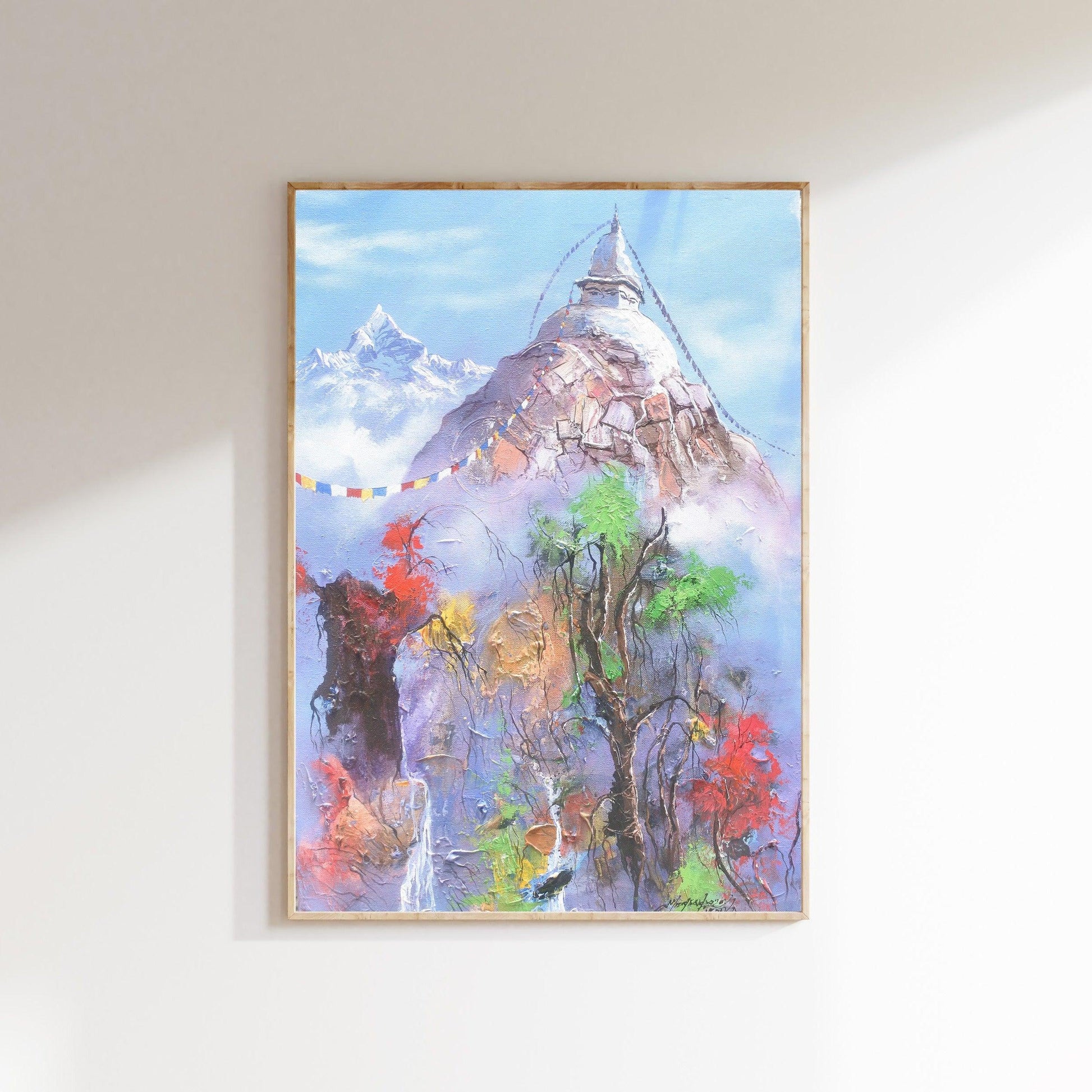 Abstract Art, Tibetan Pagoda, White Pagoda, Monument Nepal, Colorful Art, Abstract Painting