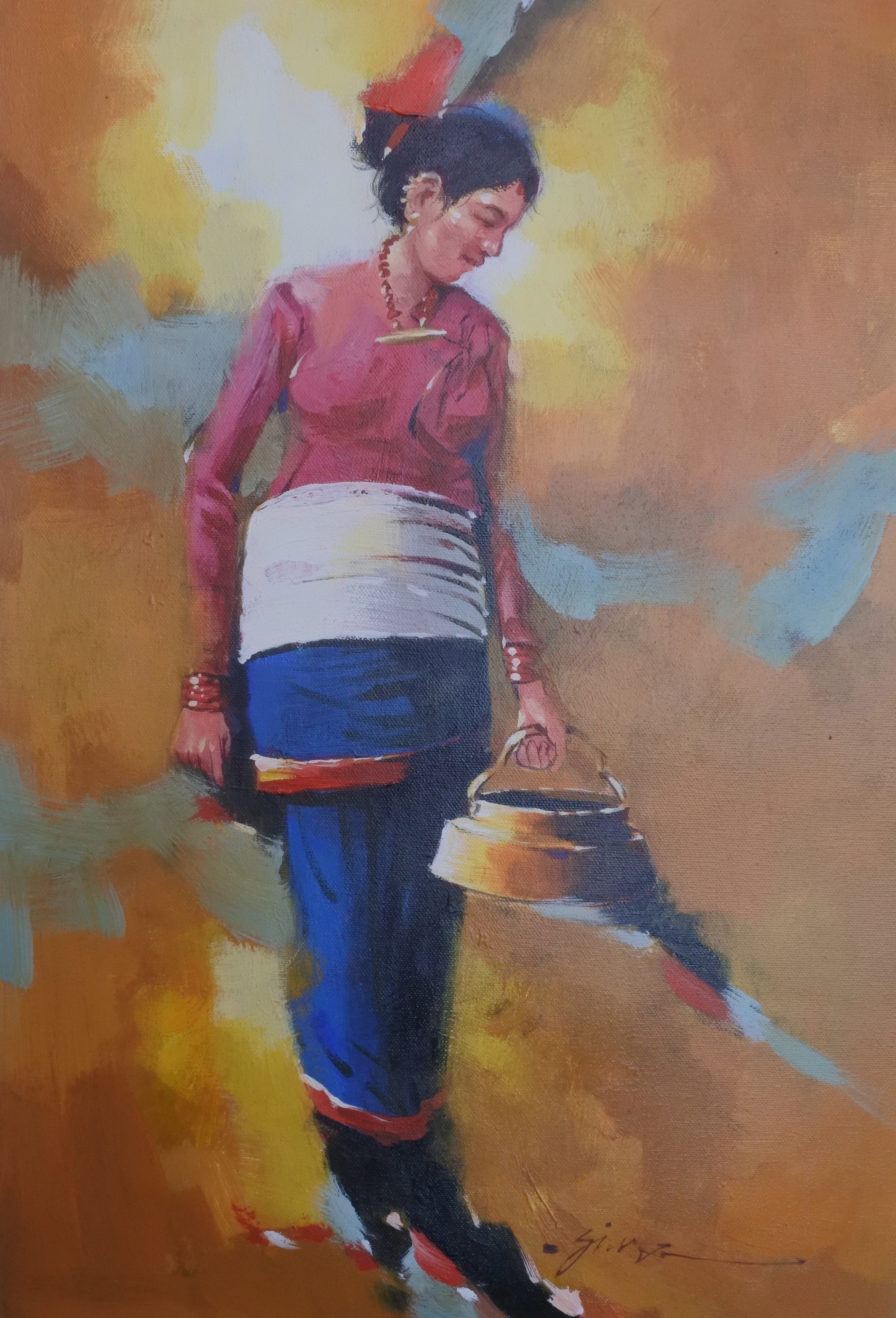 Art, Nepal Art, Abstract Art of Women, Colorful Wall Art, Paintings, Art of Newari Women, Nepalese Art, Haku Patasi, Women in Traditional Attire