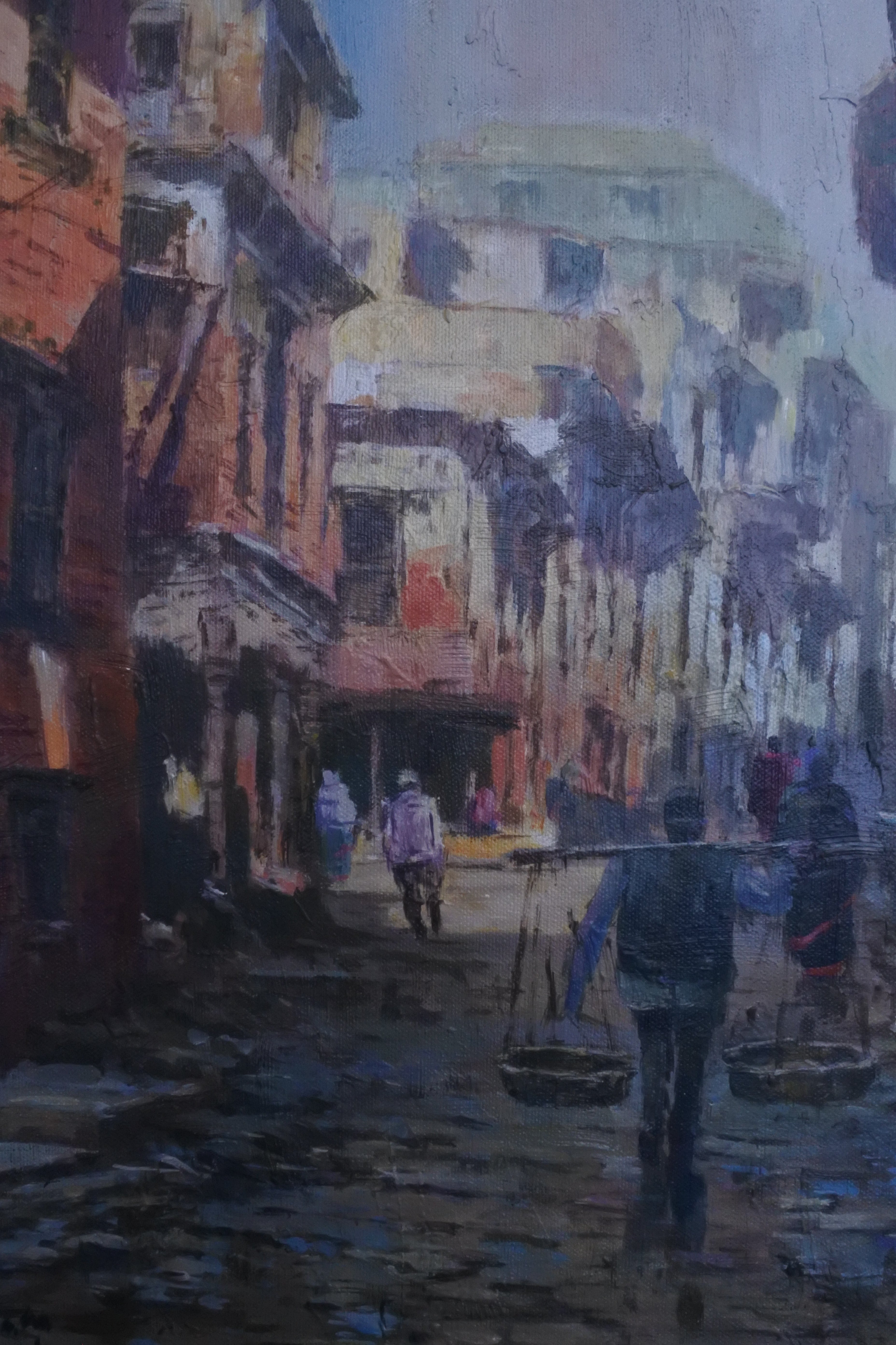 Bhaktapur Heritage Street – Original Nepal Cityscape in Acrylic
