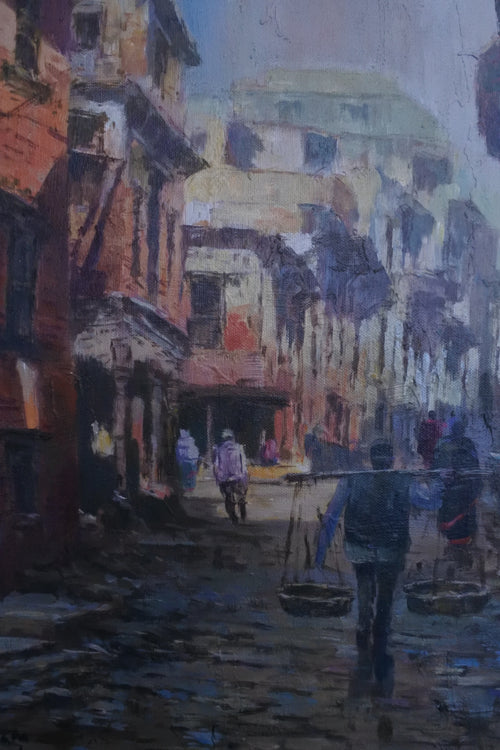 Bhaktapur Heritage Street – Original Nepal Cityscape in Acrylic