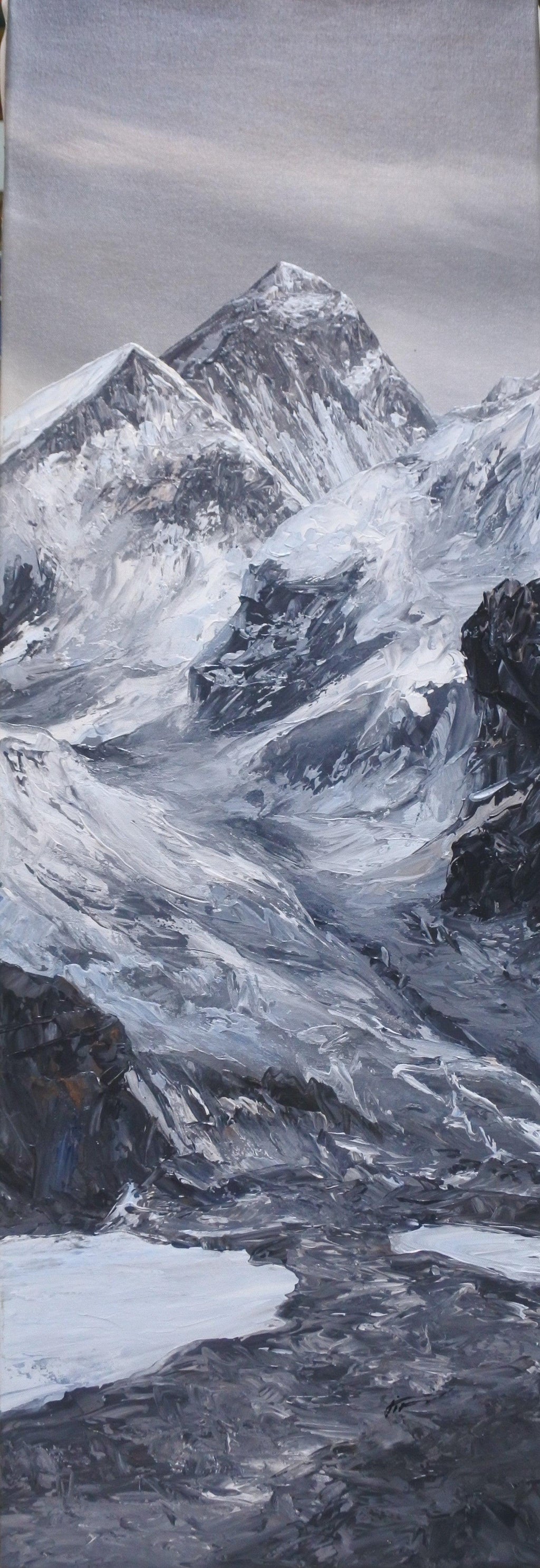 Mount Everest Painting in Black and White
