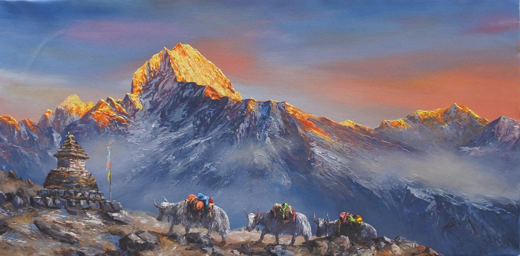 Mt. Thamserkhu with Himalayan Yaks at Sunset