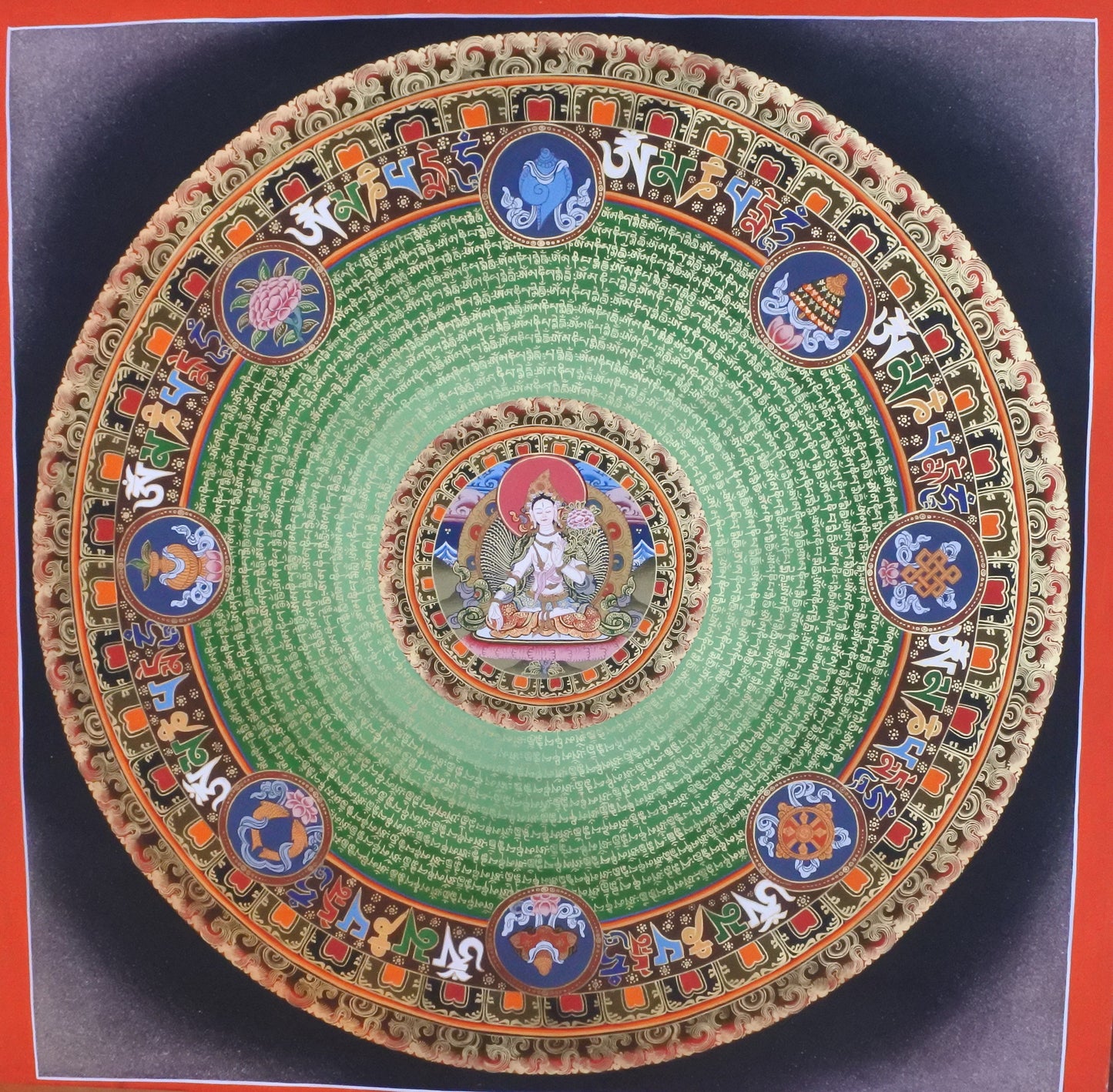 White Tara Mandala with Auspicious Symbols of Buddhism