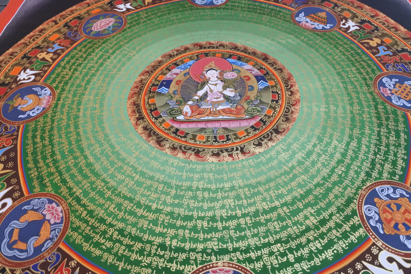 White Tara Mandala with Auspicious Symbols of Buddhism