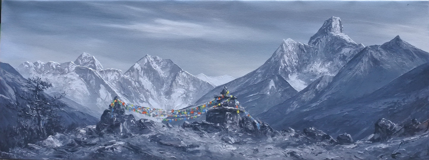 Mt. Everest and Ama Dablam with Himalayan Yaks & Trekkers