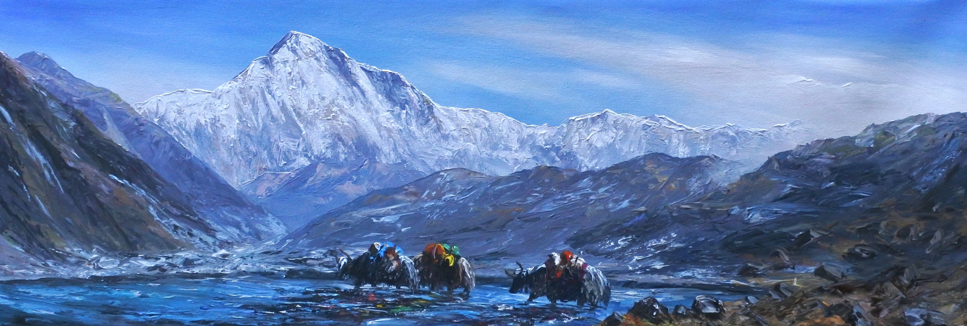 Mt. Cho Oyu with Himalayan Yaks in the water