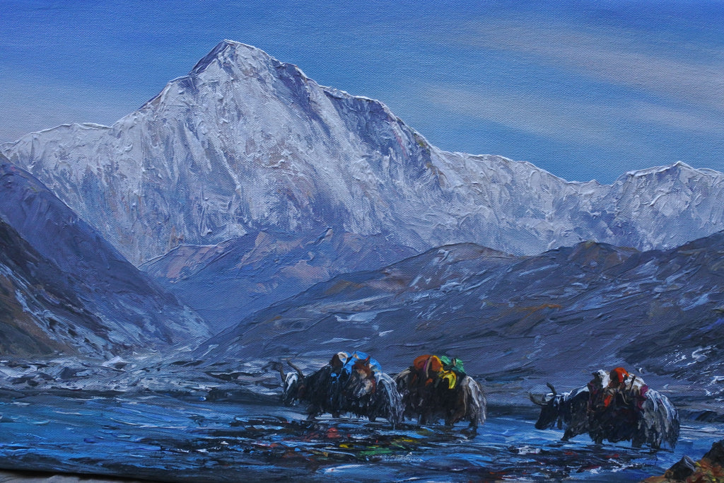 Mt. Cho Oyu with Himalayan Yaks in the water