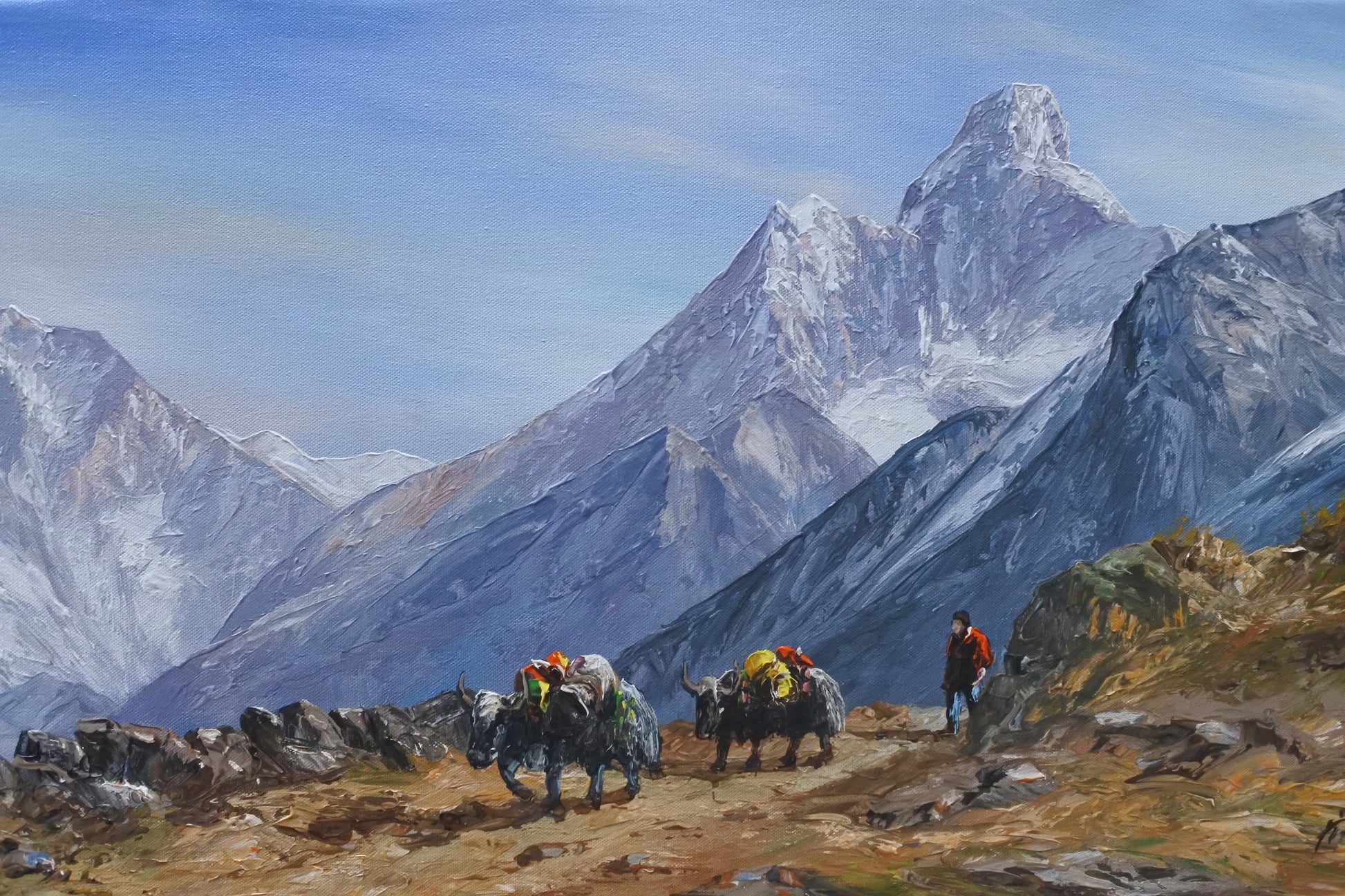 Mt. Everest, Lhotse & Mt. Ama Dablam with Himalayan Yaks