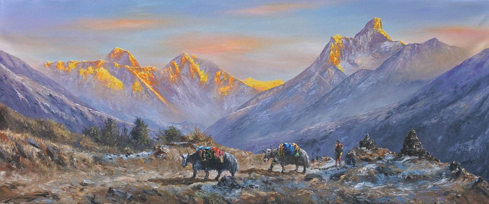 Mt. Everest Range Paranoma, Kala Patthar with Himalayan Yaks