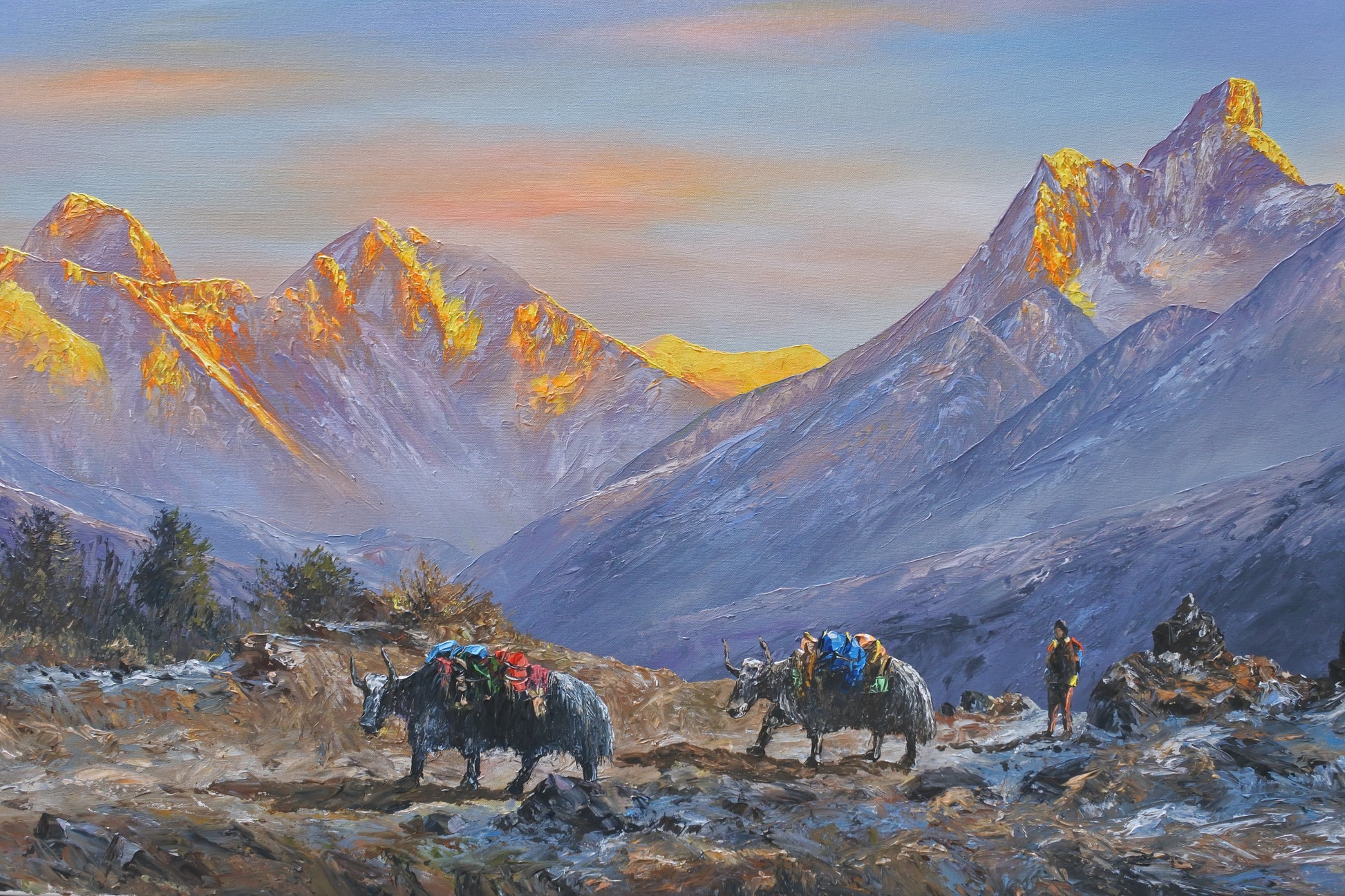 Mt. Everest Range Paranoma, Kala Patthar with Himalayan Yaks