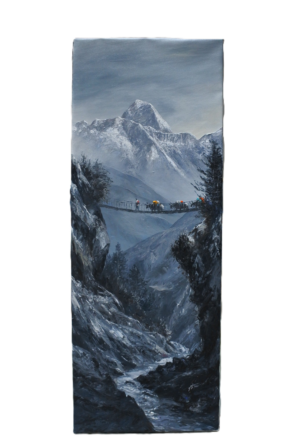 Mt. Everest Peak with Himalayan Yaks and Suspension Bridge