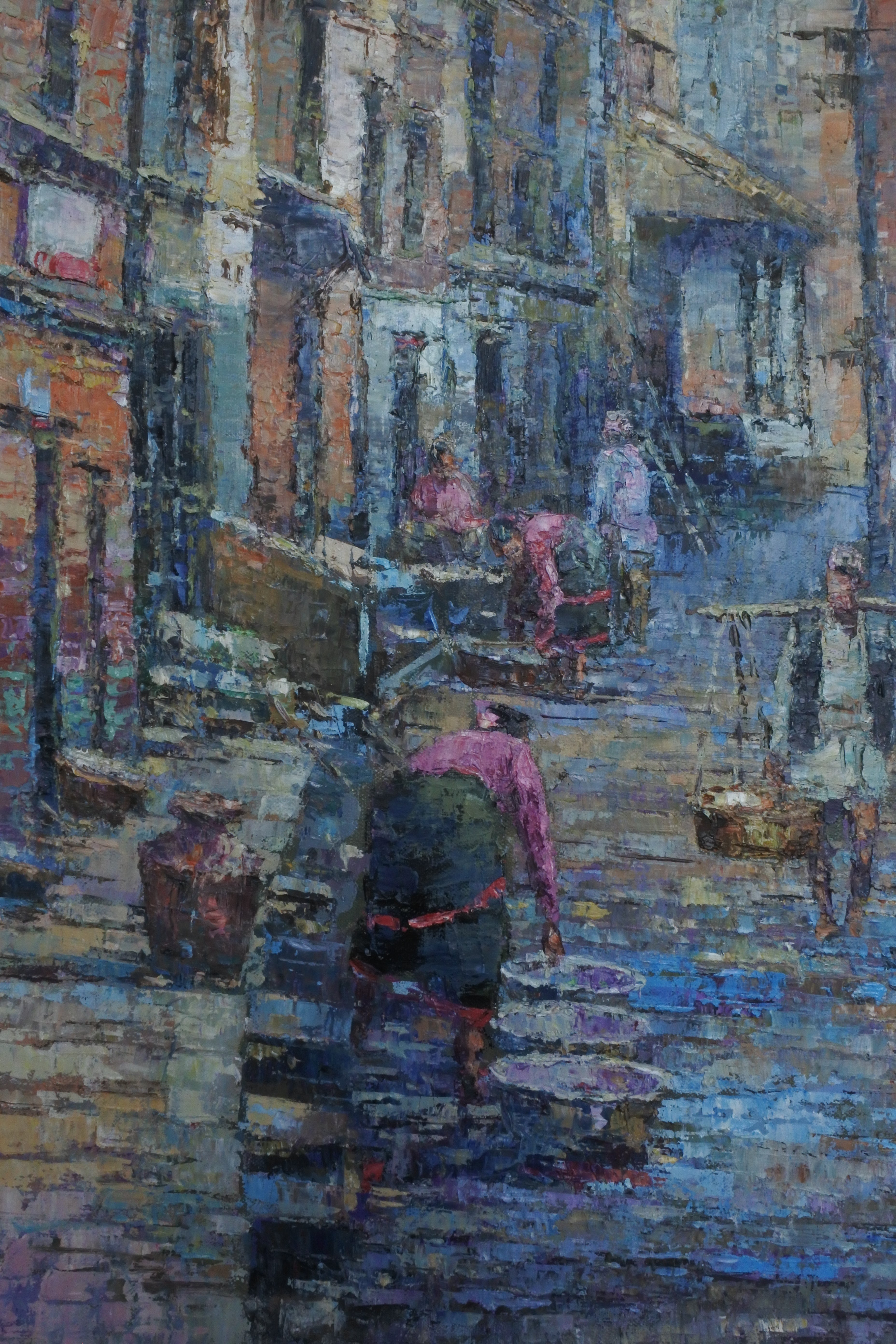 Nepal Heritage Cityscape Painting – Bhaktapur Street Life Canvas Art