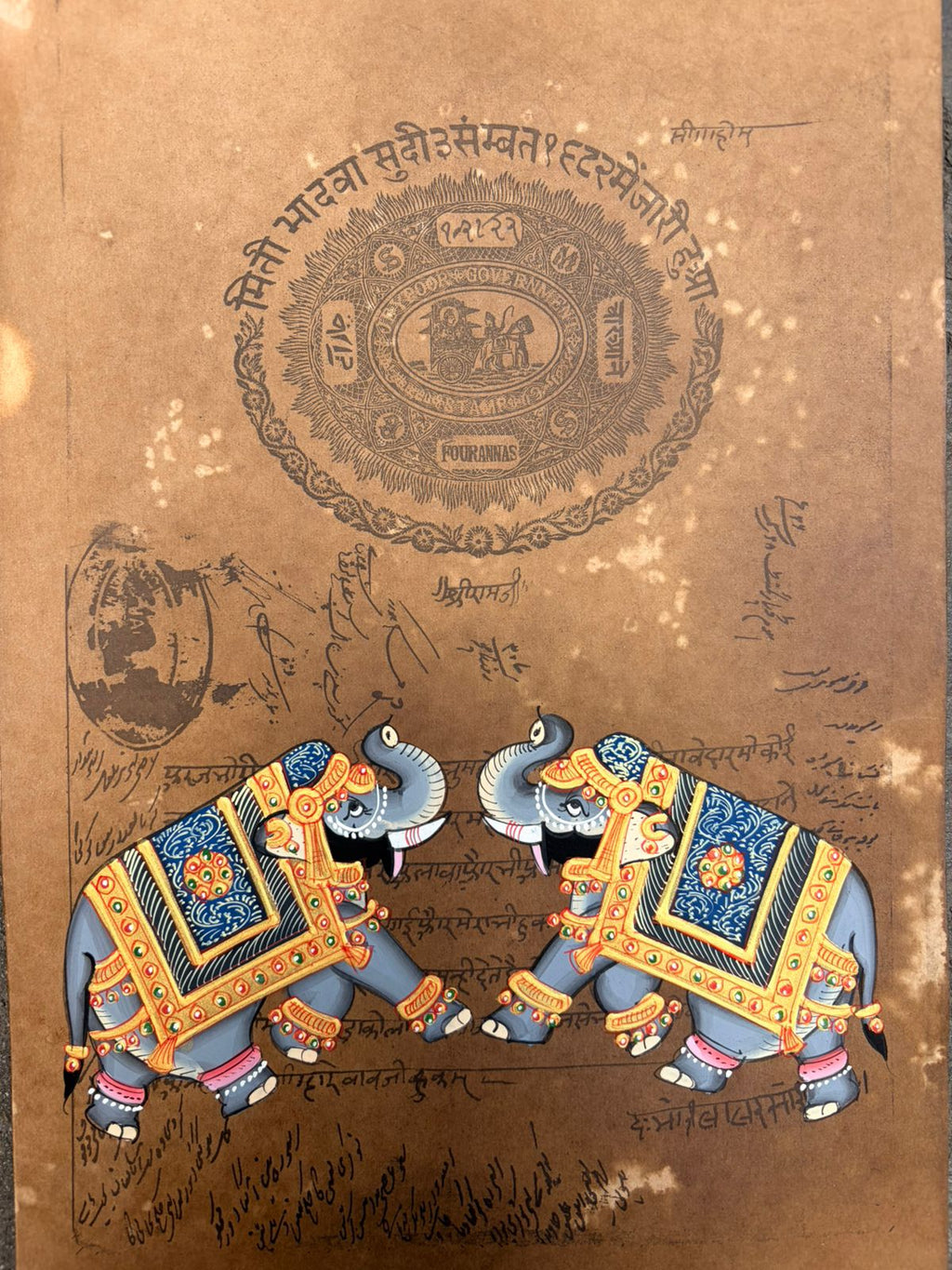 Twin Royal Elephant : Royal Jaipur Stamp Paper Series – Sacred Hindu Art Collection