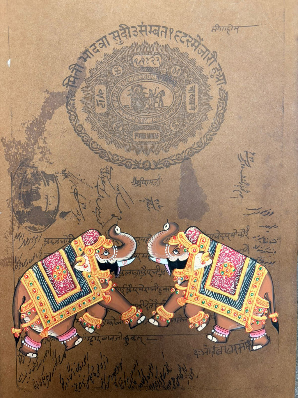 Twin Royal Elephant : Royal Jaipur Stamp Paper Series – Sacred Hindu Art Collection