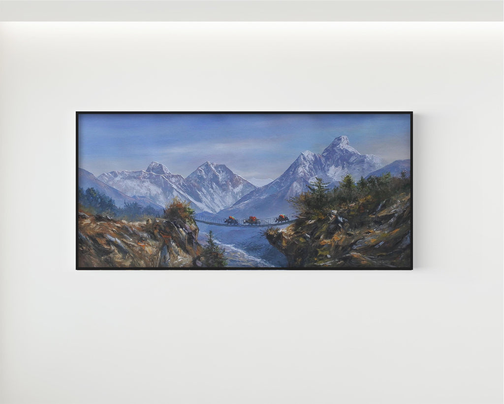 Mt. Everest and Mt. Ama Dablam with Himalayan Yaks