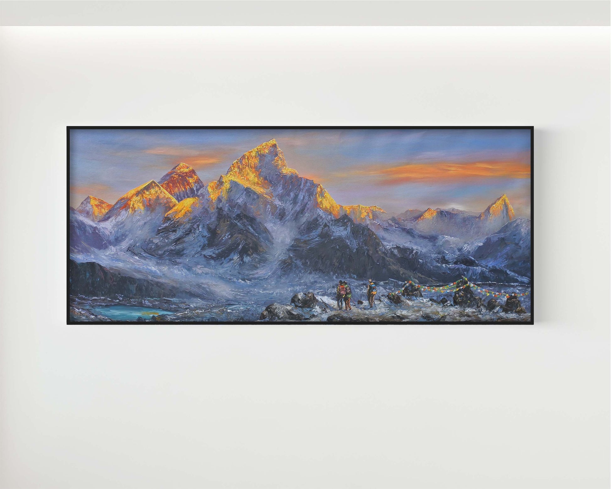 Handmade landscape painting of Mount Everest seen from Namche Bazaar – original Nepalese art for wall decor