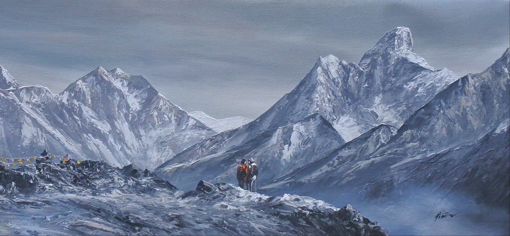 EVEREST BASE CAMP, NEPAL, LANDSCAPE, TREKKERS IN THE MOUNTAINS