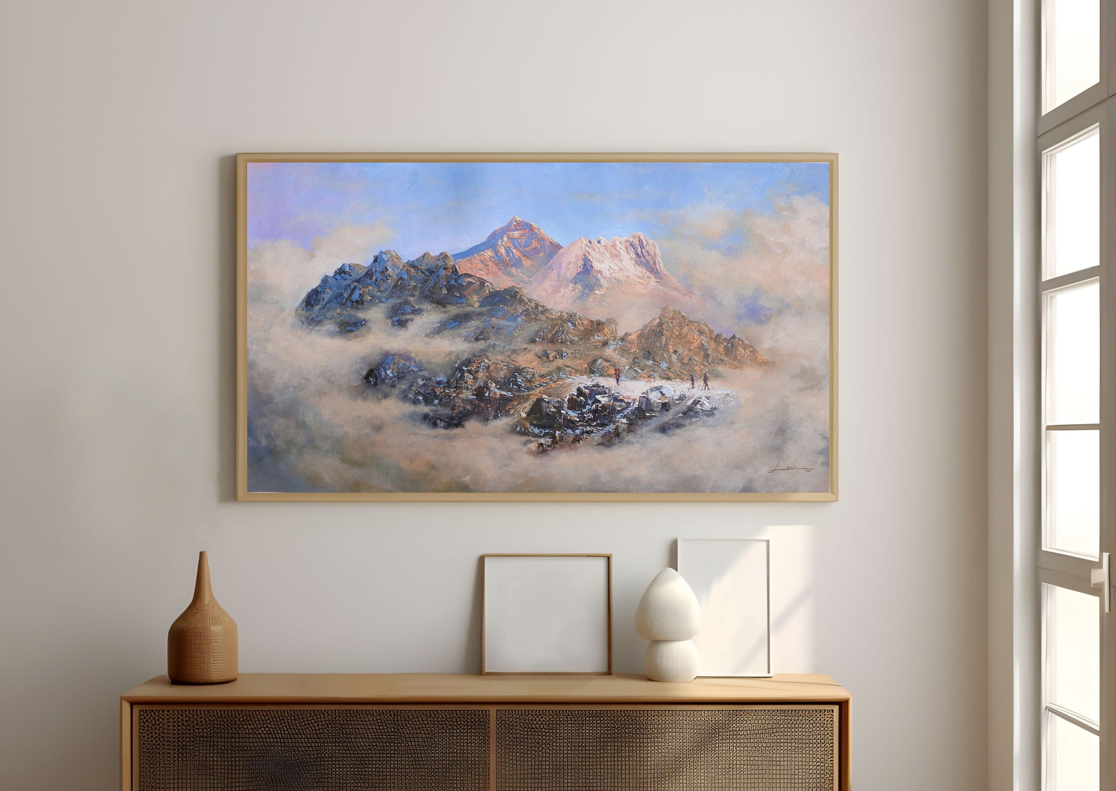 EVEREST, MOUNT EVEREST, LANDSCAPE PAINTING, NEPALI ART, NEPAL, HIMALAYAN RANGES OF NEPAL, EBC TREK