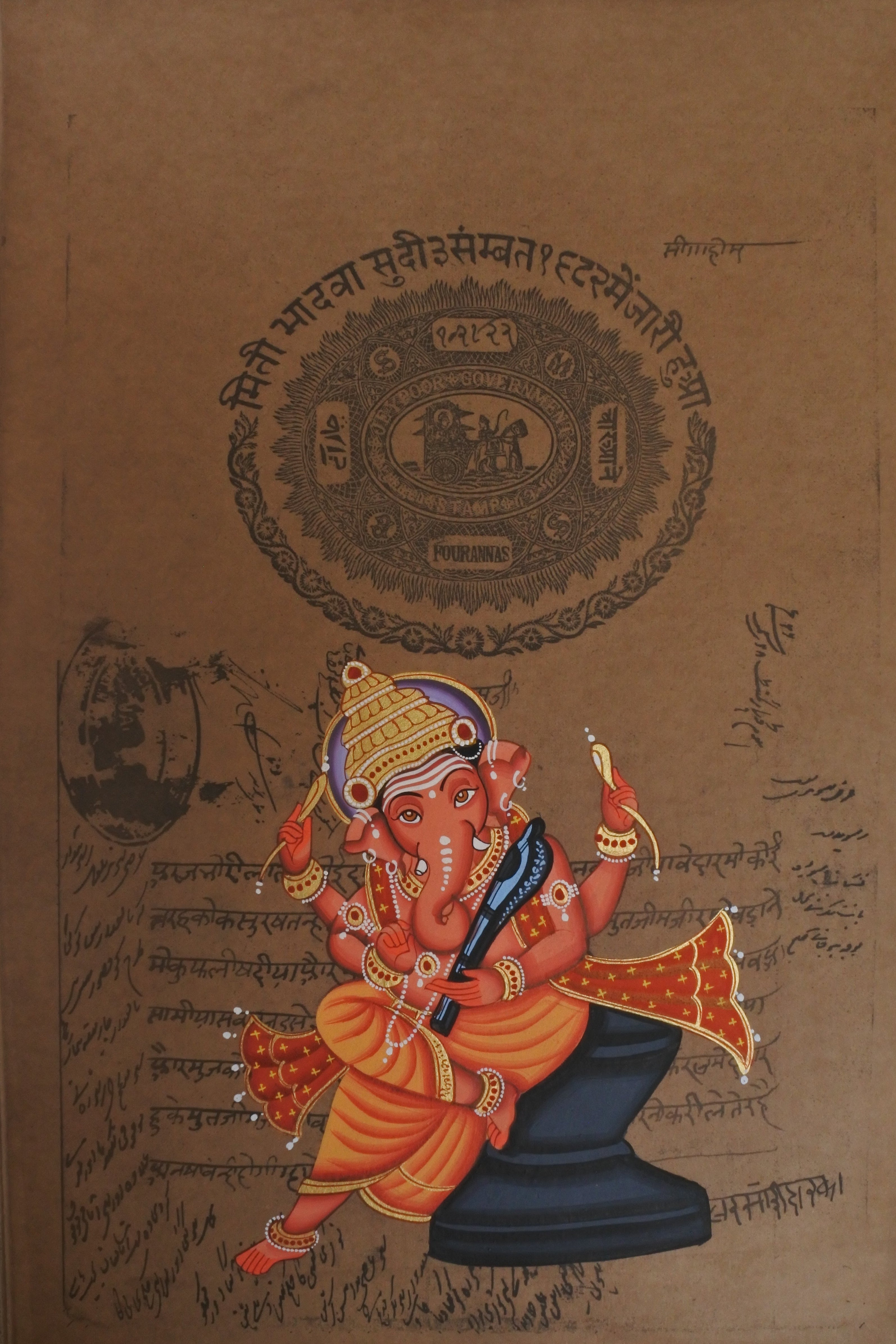 Ganesh Wall Art – Limited Edition on Vintage Jaipur Stamp Paper
