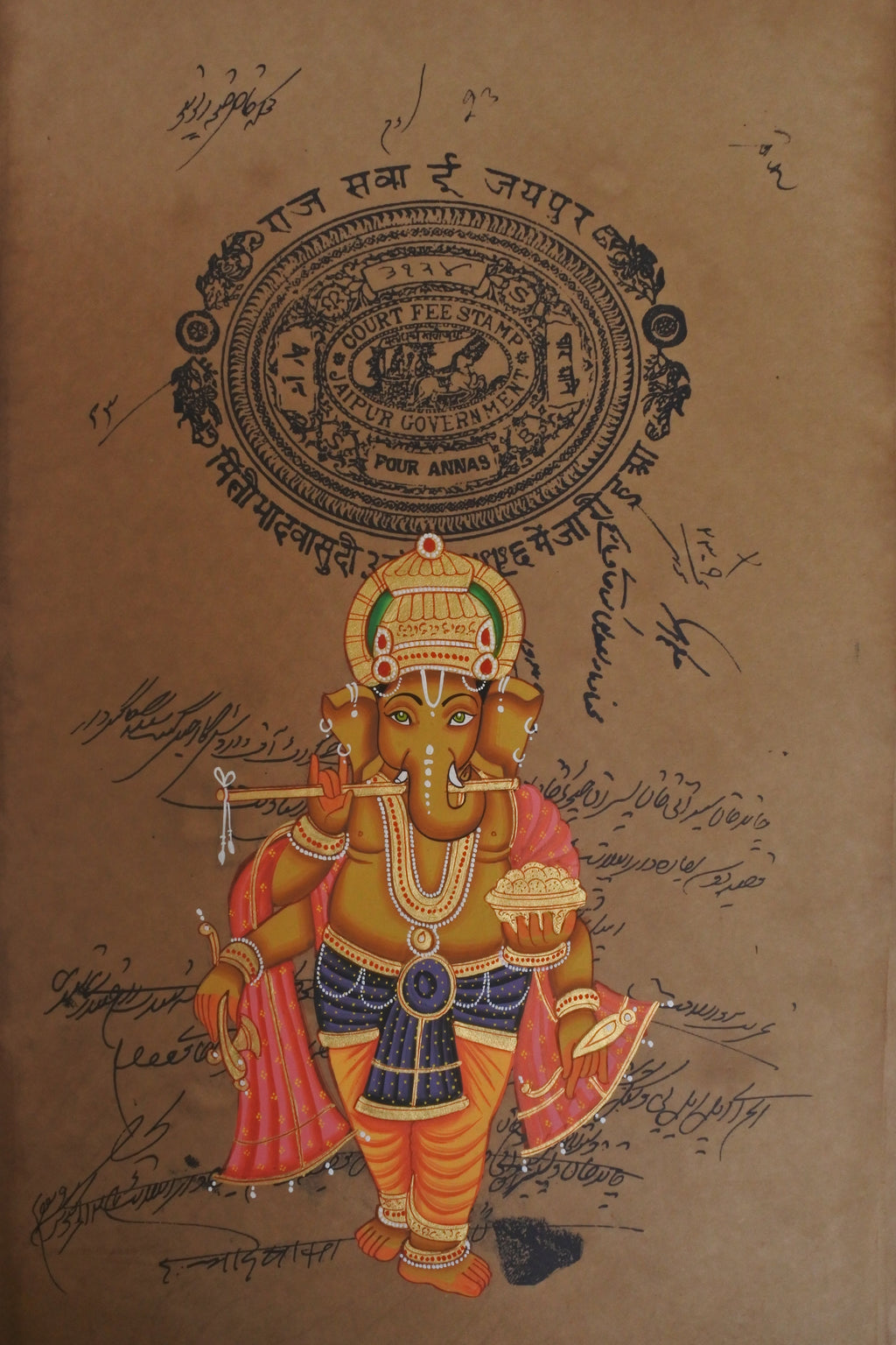 Ganesh Wall Art – Limited Edition on Vintage Jaipur Stamp Paper