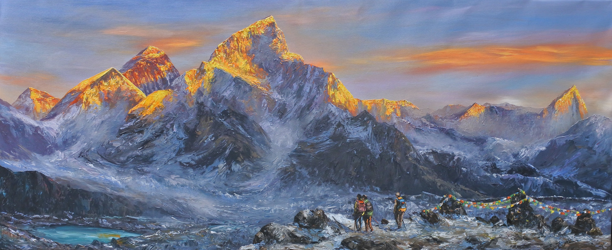Handmade Nepalese landscape painting of the Himalayan mountains – original wall art inspired by Nepal’s natural beauty.