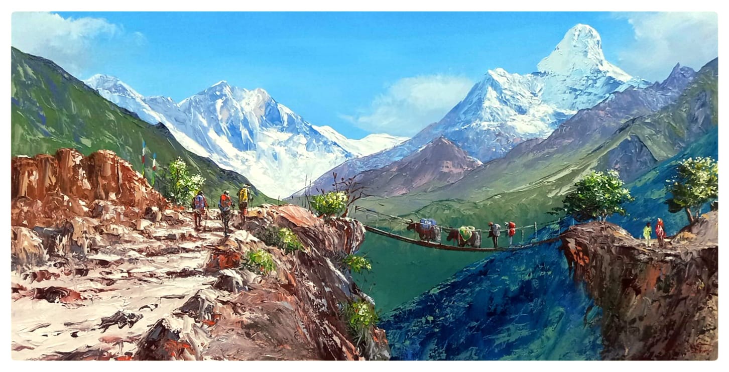 Original handmade artwork from Nepal
Custom Himalayan landscape painting from Nepal