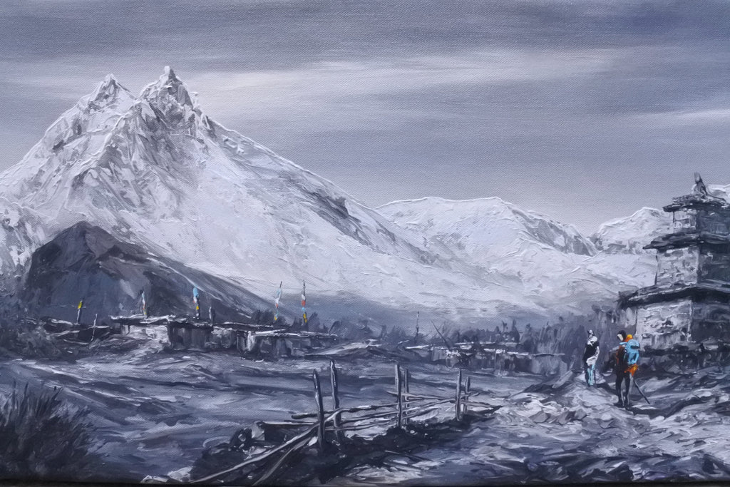 Manaslu painting, Himalayan landscape art, Nepal mountain wall art, oil painting Himalayas, hand painted canvas art, mountain home decor, original landscape painting, Nepal artwork