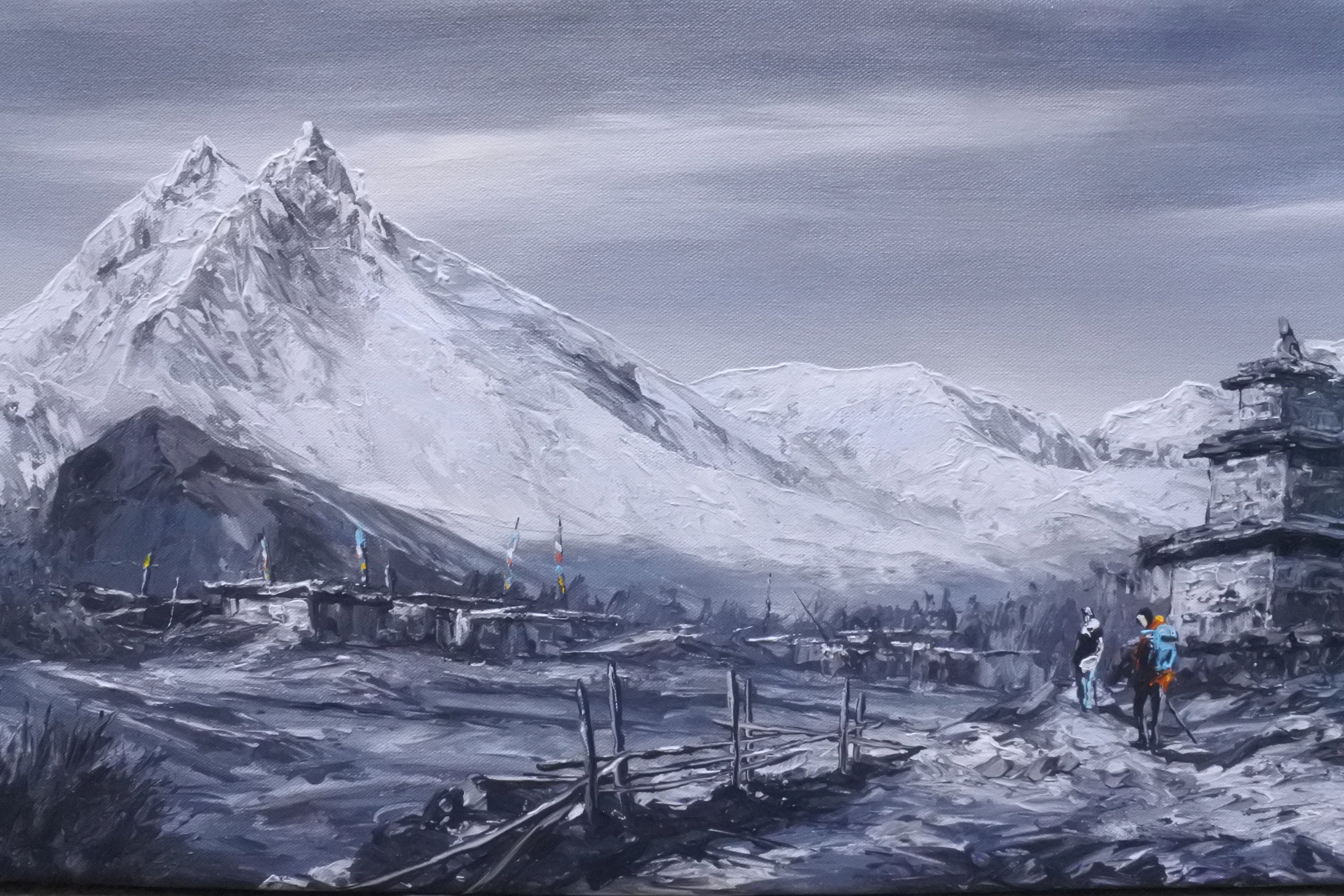 Manaslu painting, Himalayan landscape art, Nepal mountain wall art, oil painting Himalayas, hand painted canvas art, mountain home decor, original landscape painting, Nepal artwork