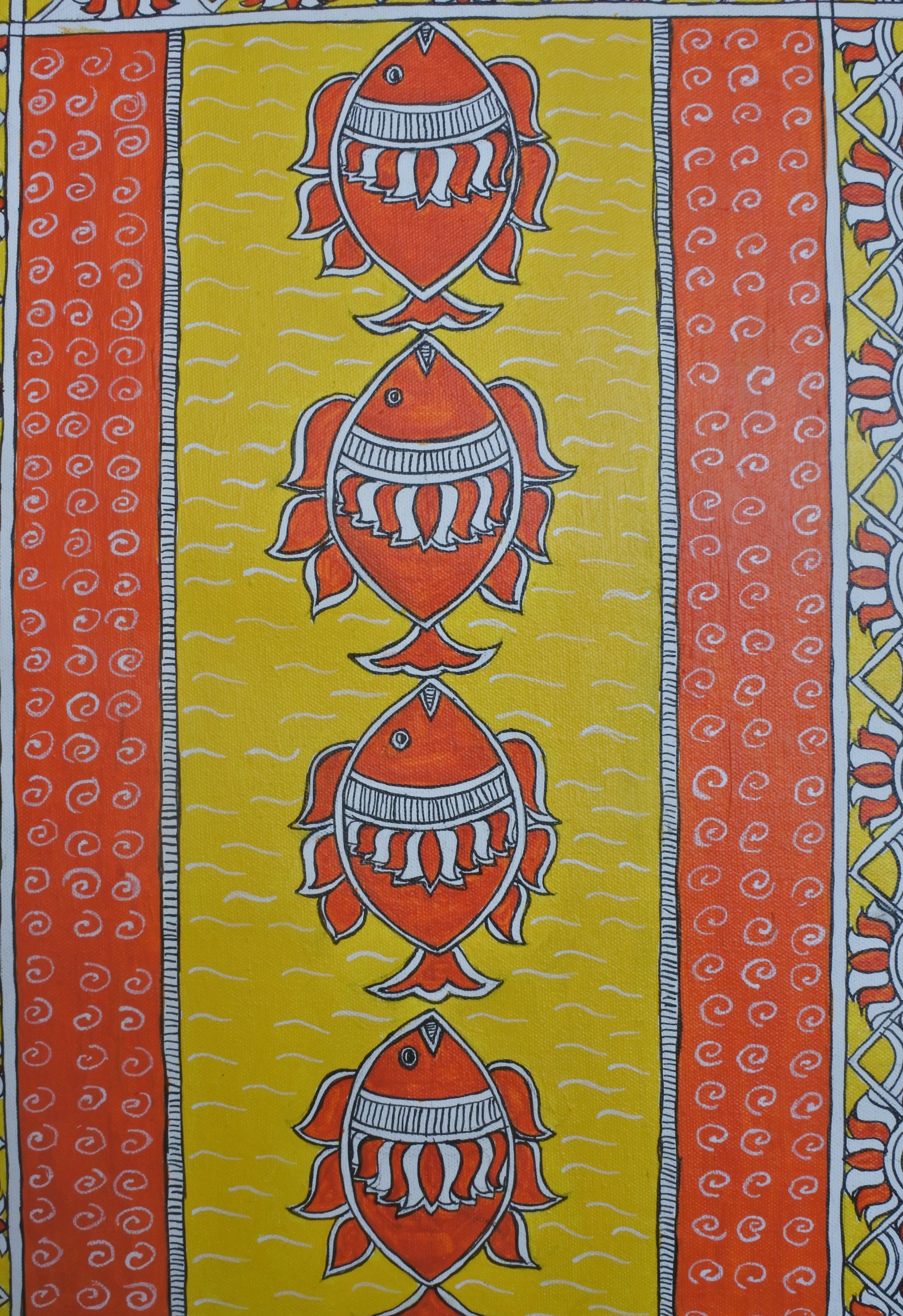 Colorful fabric with fish pattern and border design