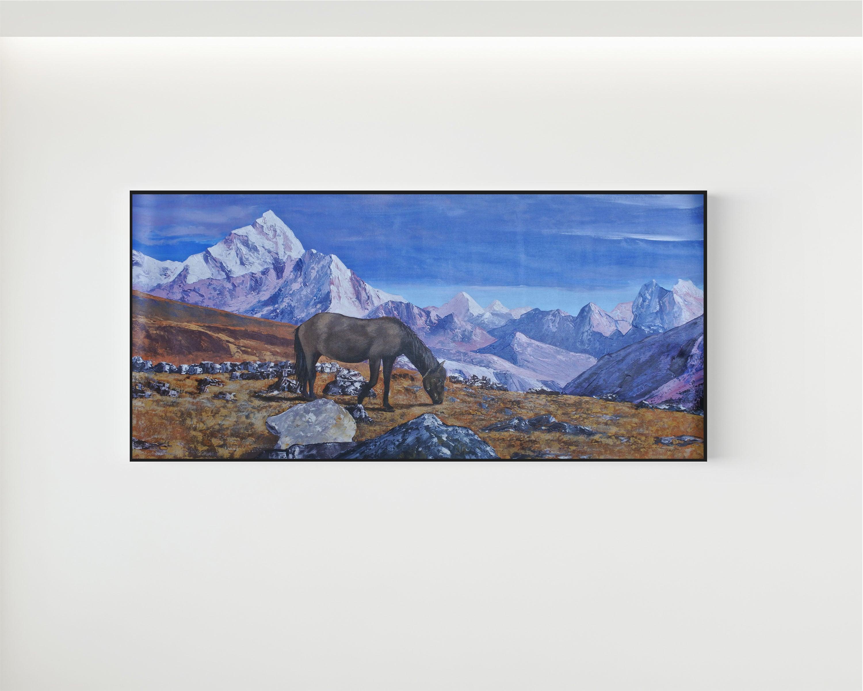 Horses at Khumbu Valley, Mt. Ama Dablam at the backdrop