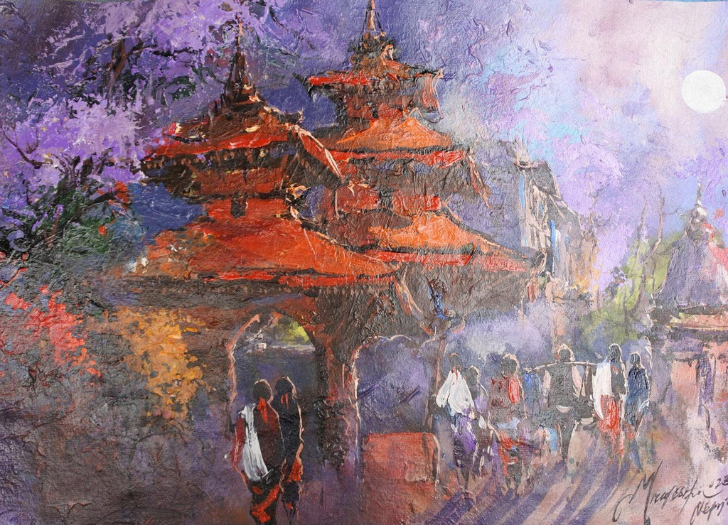 Nepalese Art, Temple Art, Temples of Nepal, Abstract Art, Abstract Acrylic, Statement Artwork, Wall Art, Wall Decor