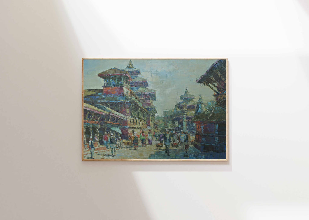Patan Durbar Square artwork,original painting for sale, cultural wall art, 
fine art painting online, collectible Nepal artwork, wall art for modern interiors