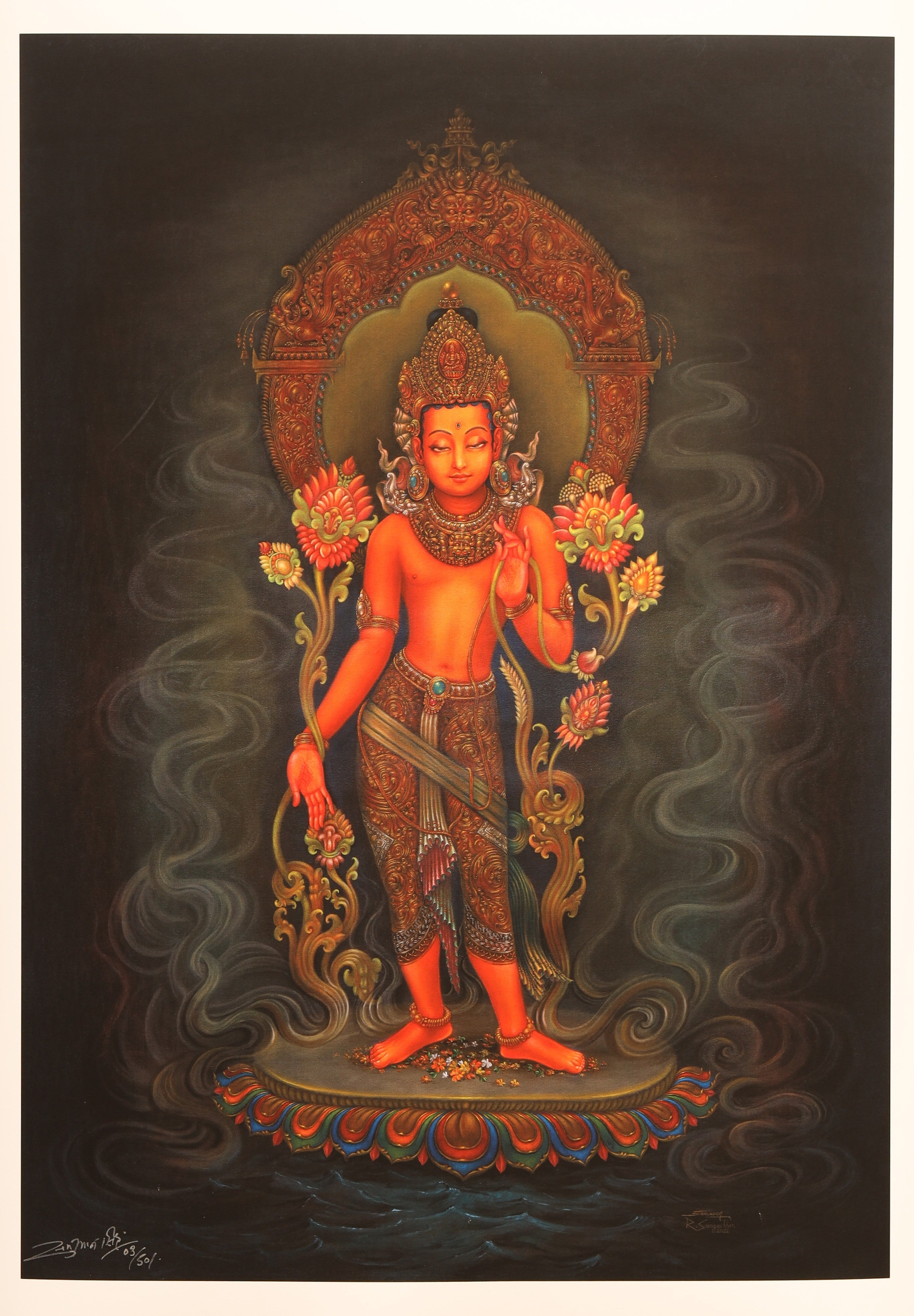 Padmapani Thangka, Avalokiteshvara Thangka, Nepali Thangka painting, Himalayan Buddhist art, traditional Nepali art print, Paubha painting Nepal, Thangka collectors art, Hahnemühle fine art print, Buddhist sacred art print, Kathmandu traditional artists, Padmapani Avalokiteshvara artwork.