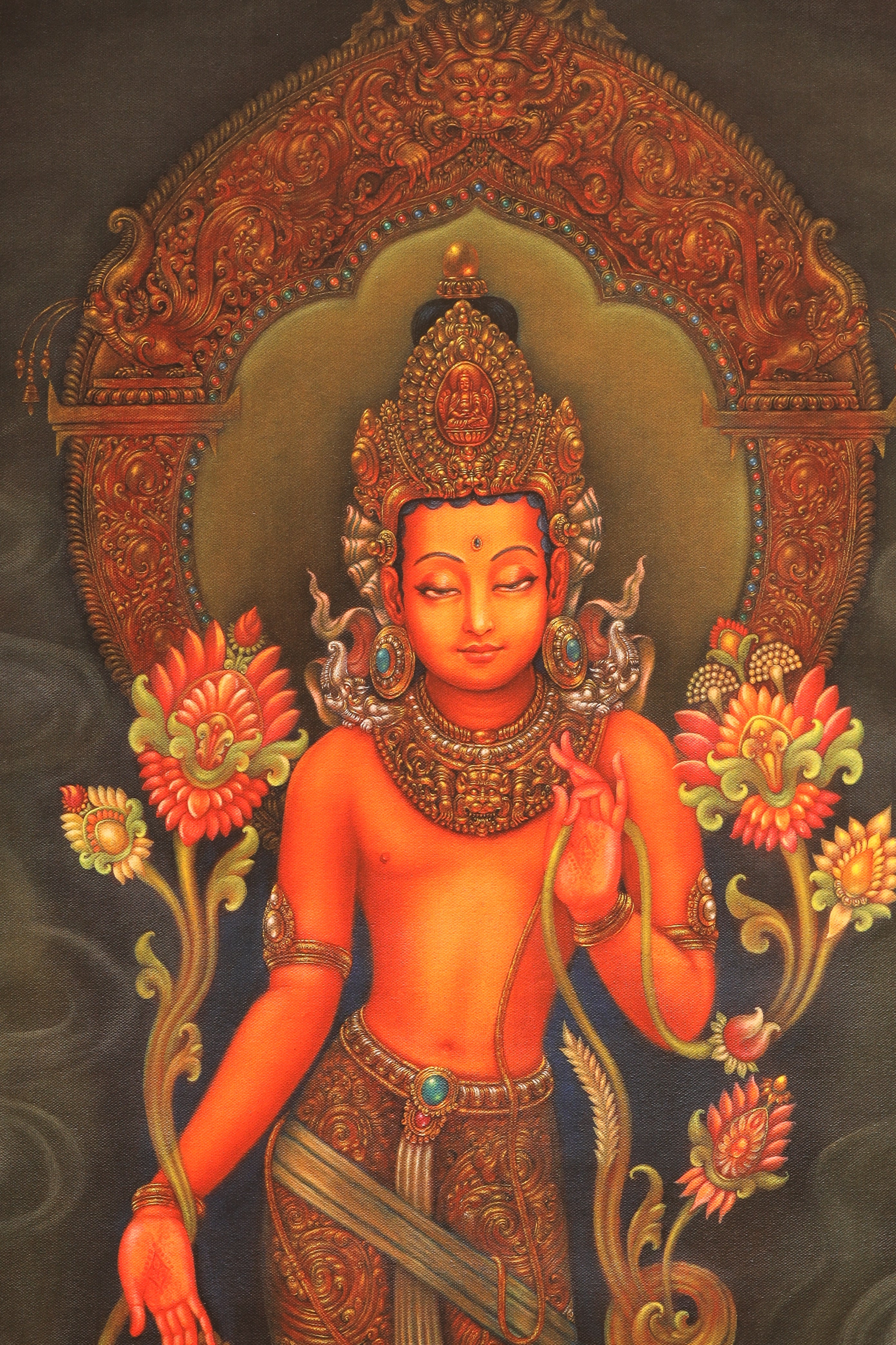 Padmapani Thangka, Avalokiteshvara Thangka, Nepali Thangka painting, Himalayan Buddhist art, traditional Nepali art print, Paubha painting Nepal, Thangka collectors art, Hahnemühle fine art print, Buddhist sacred art print, Kathmandu traditional artists, Padmapani Avalokiteshvara artwork.