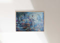 Handmade Nepalese painting inspired by Thimi pottery in Bhaktapur, featuring traditional clay pots in expressive blue, turquoise, and earthy tones. Copy alt text