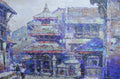 Everyday Life in Bhaktapur – Original Nepal Cityscape Painting