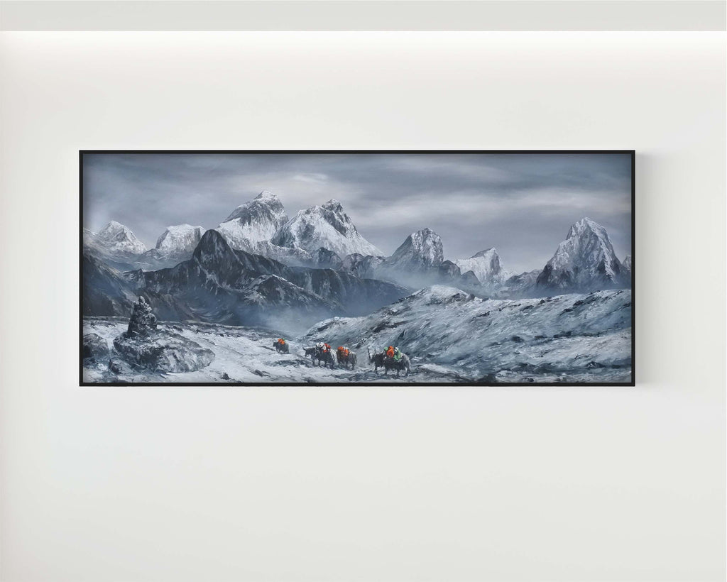 Landscape Painting, Mountain Painting, Himalayan Art, Everest Painting, Nepal Landscape Artwork, Snow Mountain Canvas, Large Wall Art, Panoramic Landscape Painting, Fine Art Landscape, Original Mountain Artwork, Contemporary Himalayan Painting, Luxury Wall Decor.