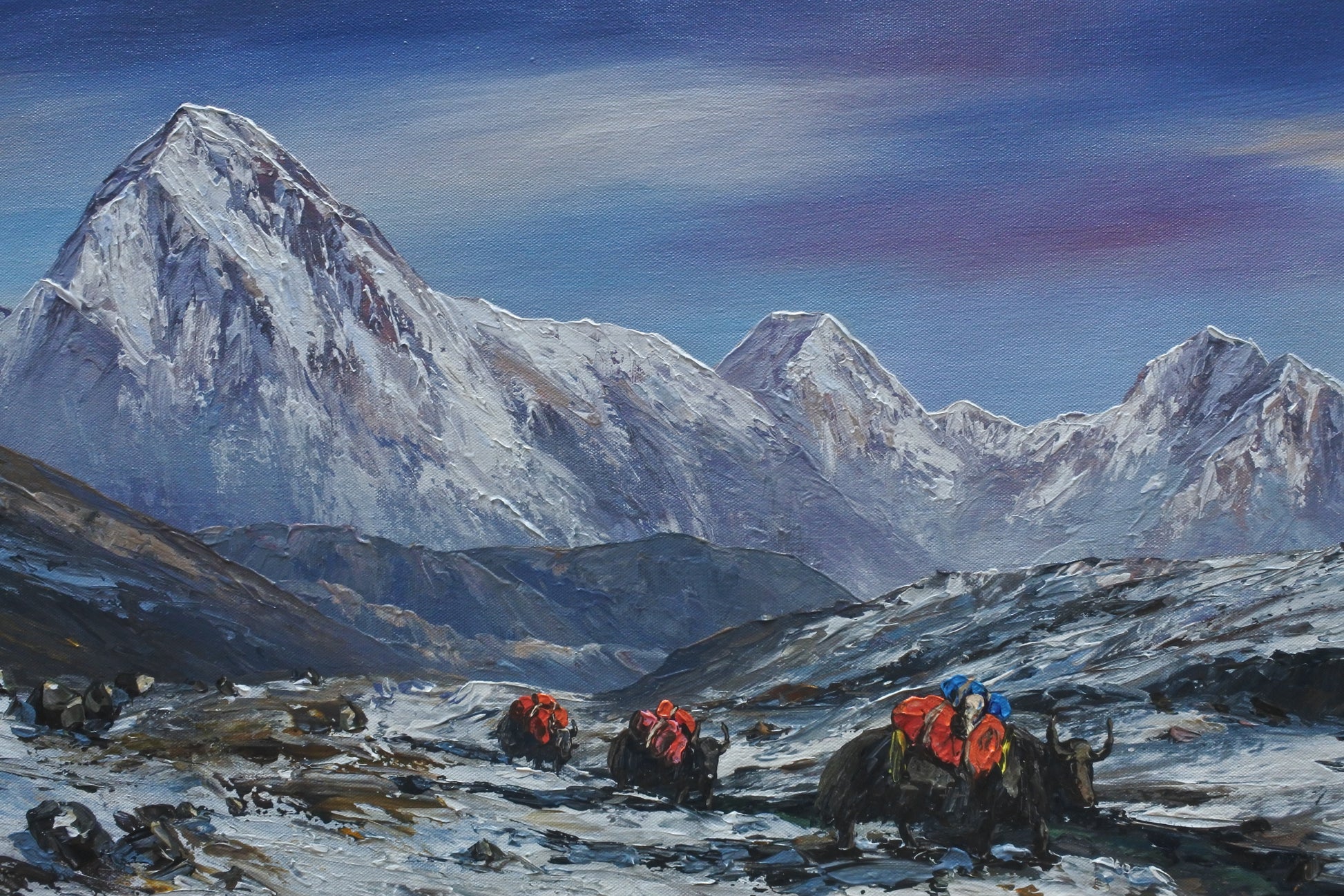 Mount Pumori & Himalayan Yaks – Original Hand-Painted Everest Region Landscape