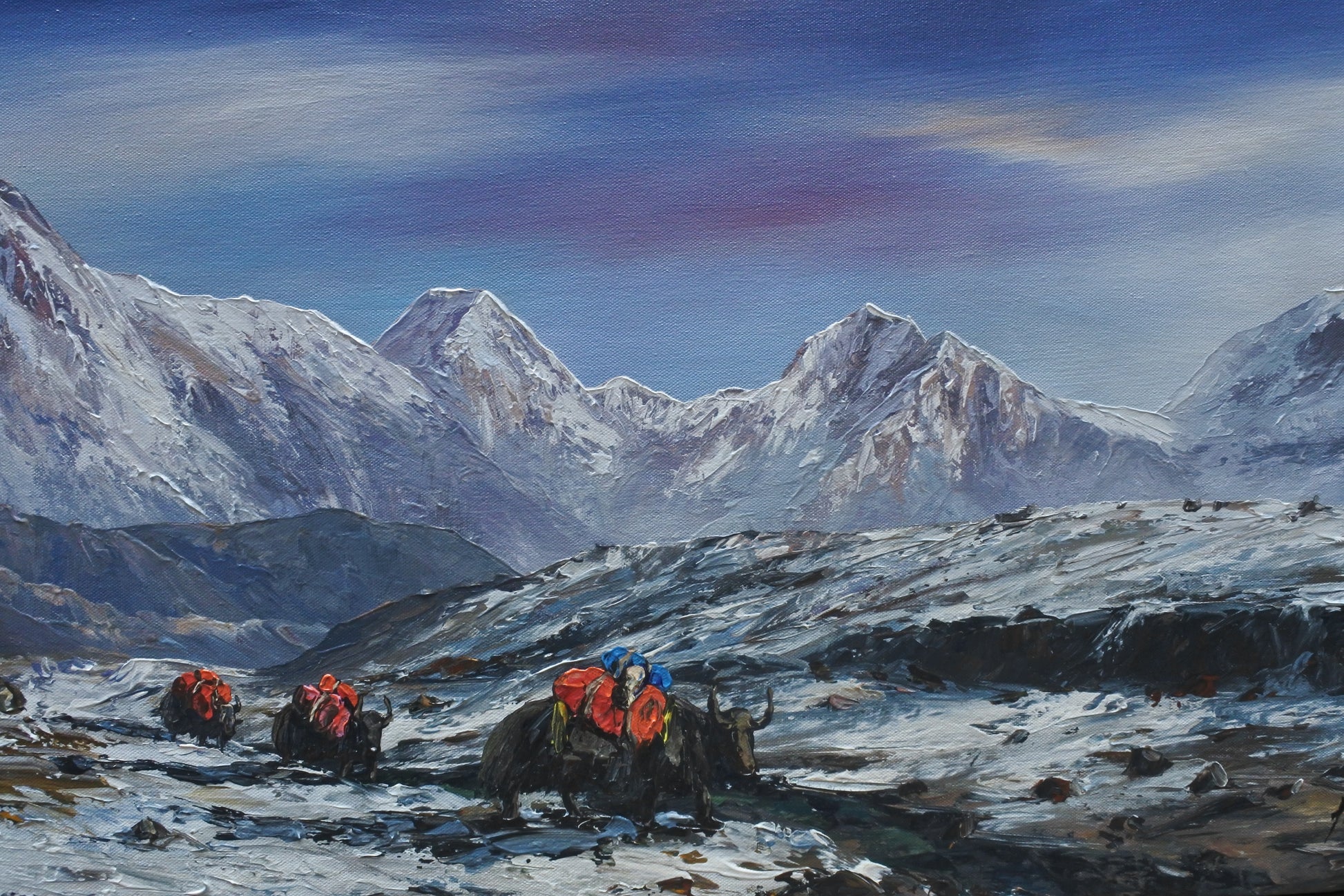 Mount Pumori & Himalayan Yaks – Original Hand-Painted Everest Region Landscape
