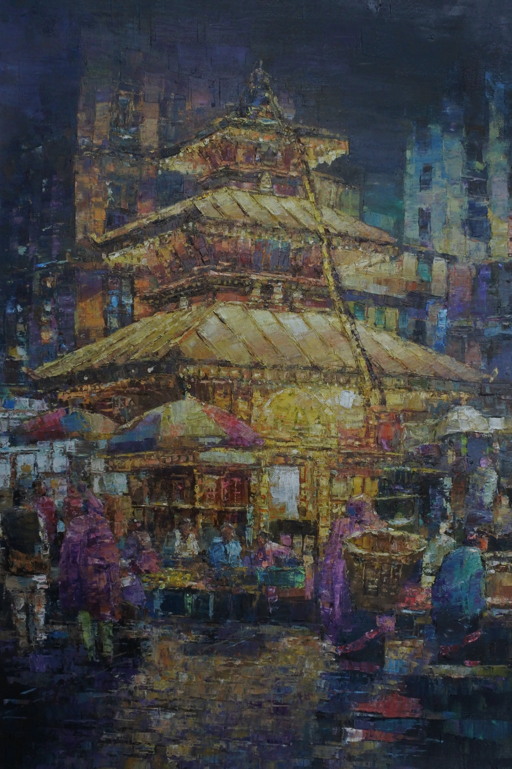 Discover a handmade Nepal painting inspired by Annapurna Temple in Asan, Kathmandu. Shop original Kathmandu cityscape art at Arts Nepal Gallery.
