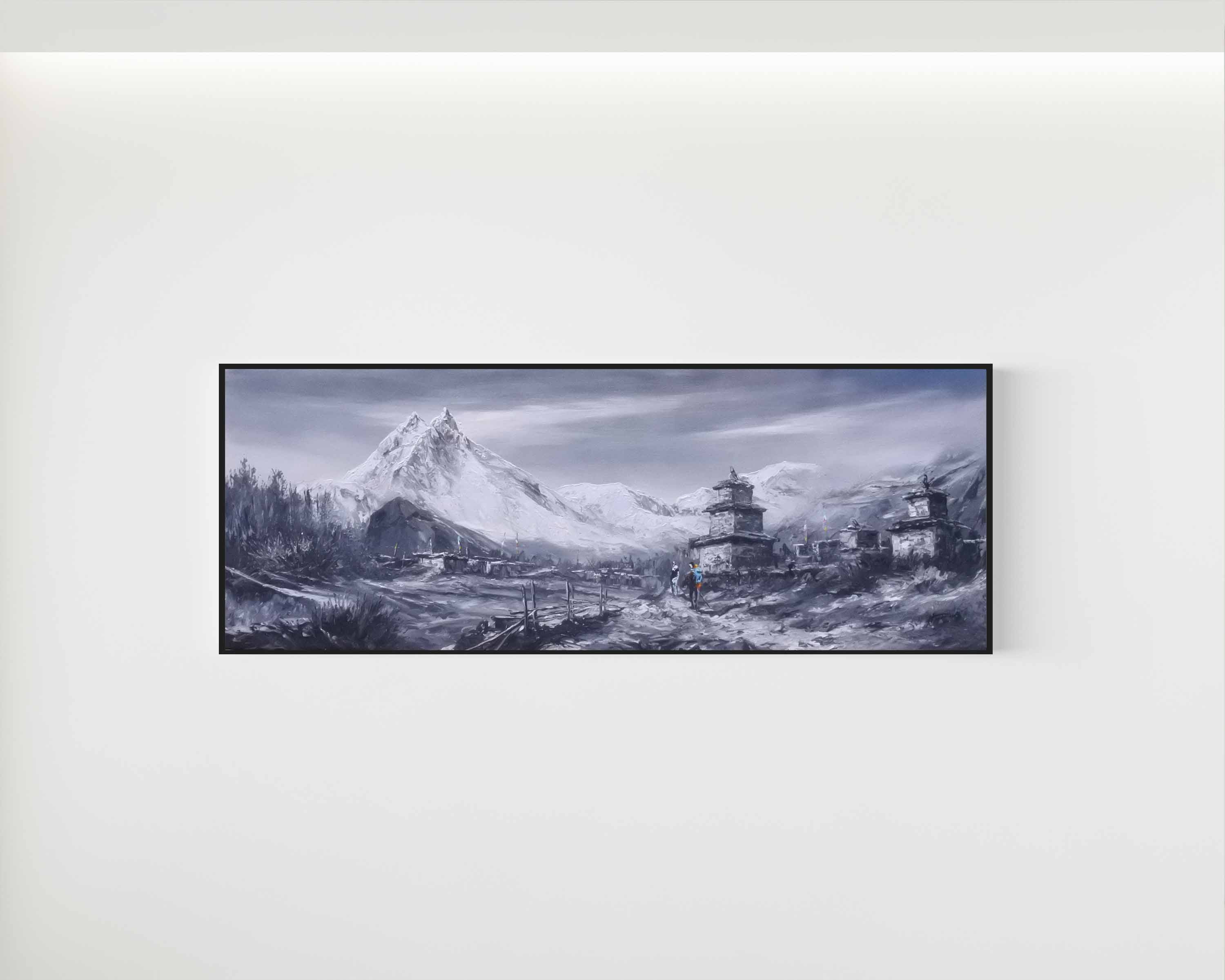 Manaslu painting, Himalayan landscape art, Nepal mountain wall art, oil painting Himalayas, hand painted canvas art, mountain home decor, original landscape painting, Nepal artwork