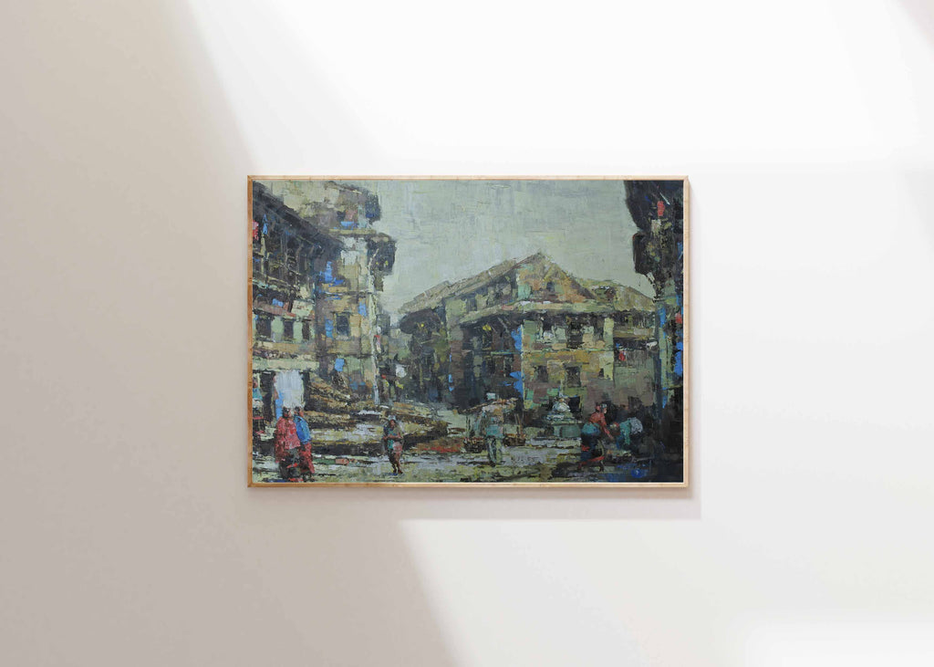 Handmade Bhaktapur cityscape painting inspired by Nepalese culture and heritage