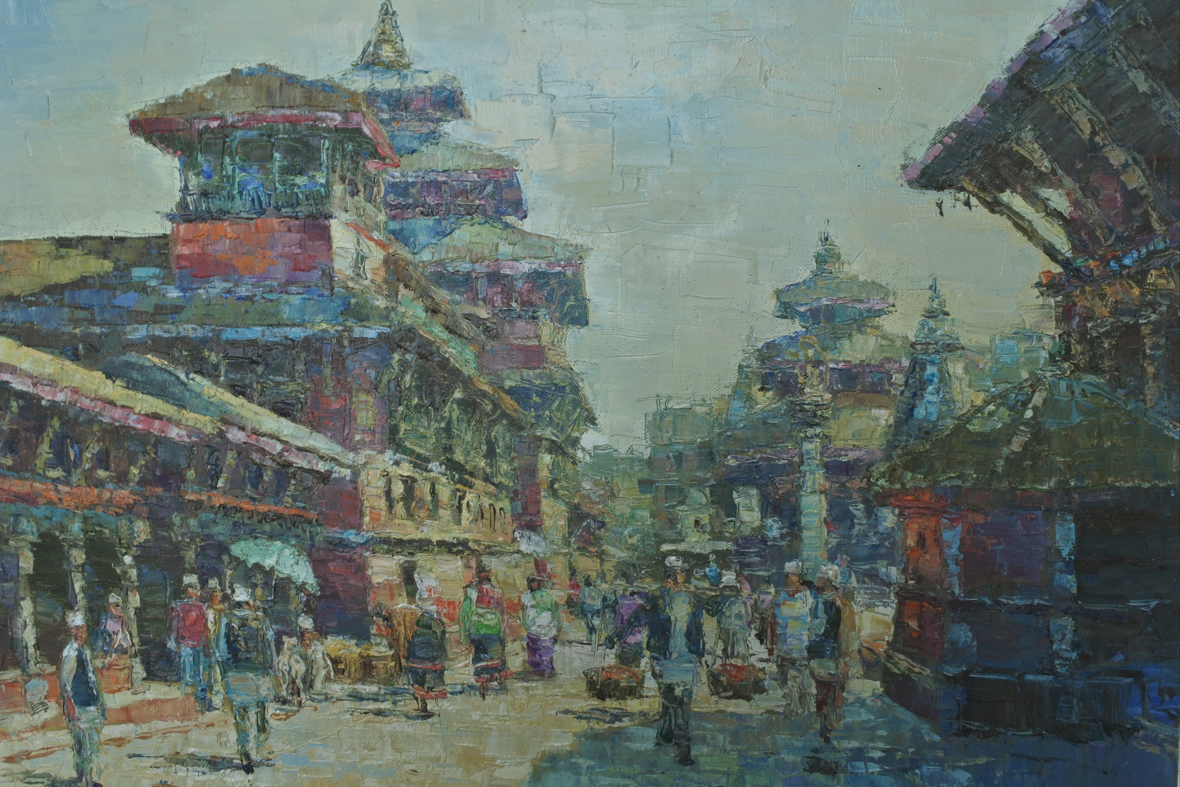 Patan Durbar Square artwork,original painting for sale, cultural wall art, 
fine art painting online, collectible Nepal artwork, wall art for modern interiors