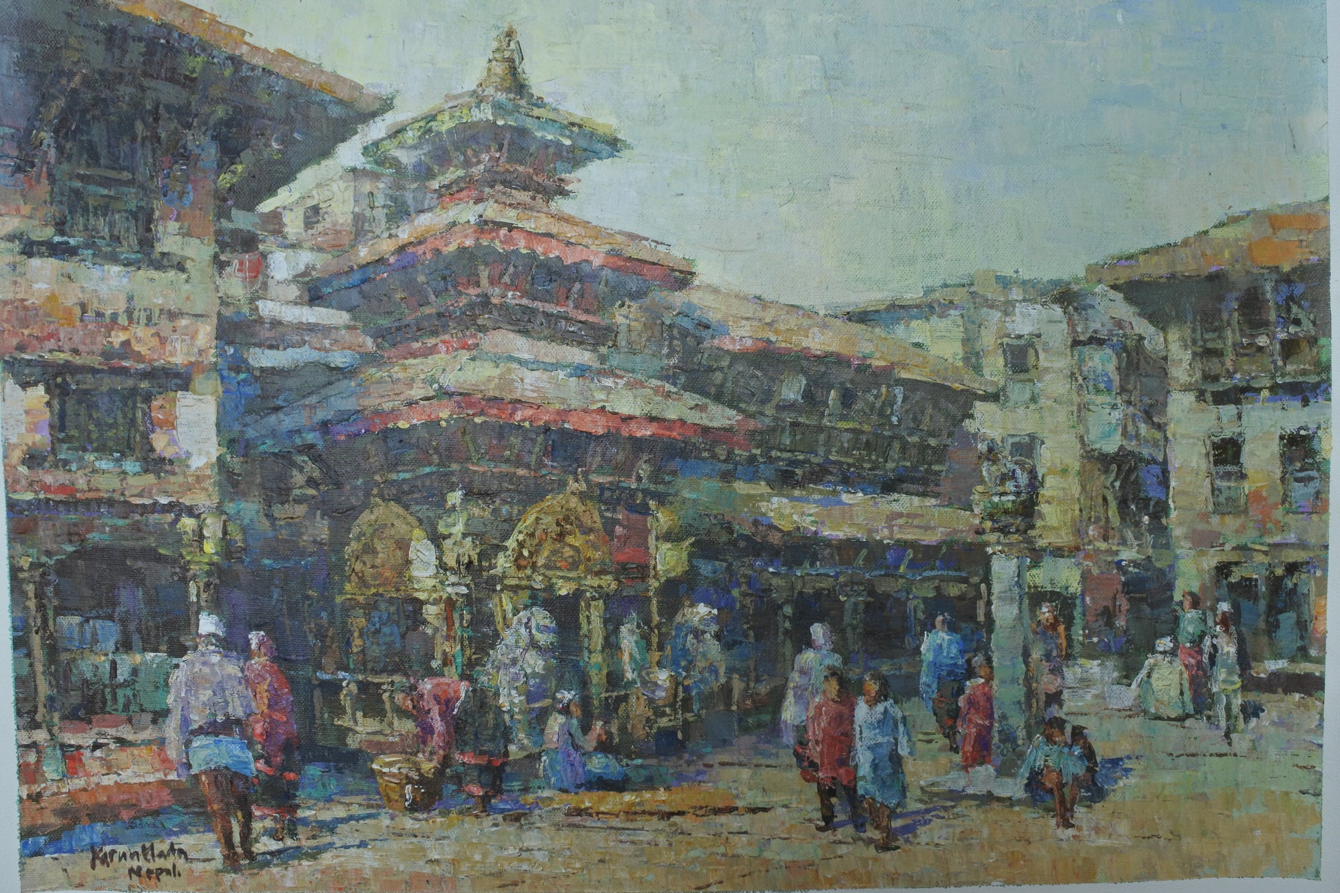Everyday Life in Patan – Original Nepal Cityscape Painting
