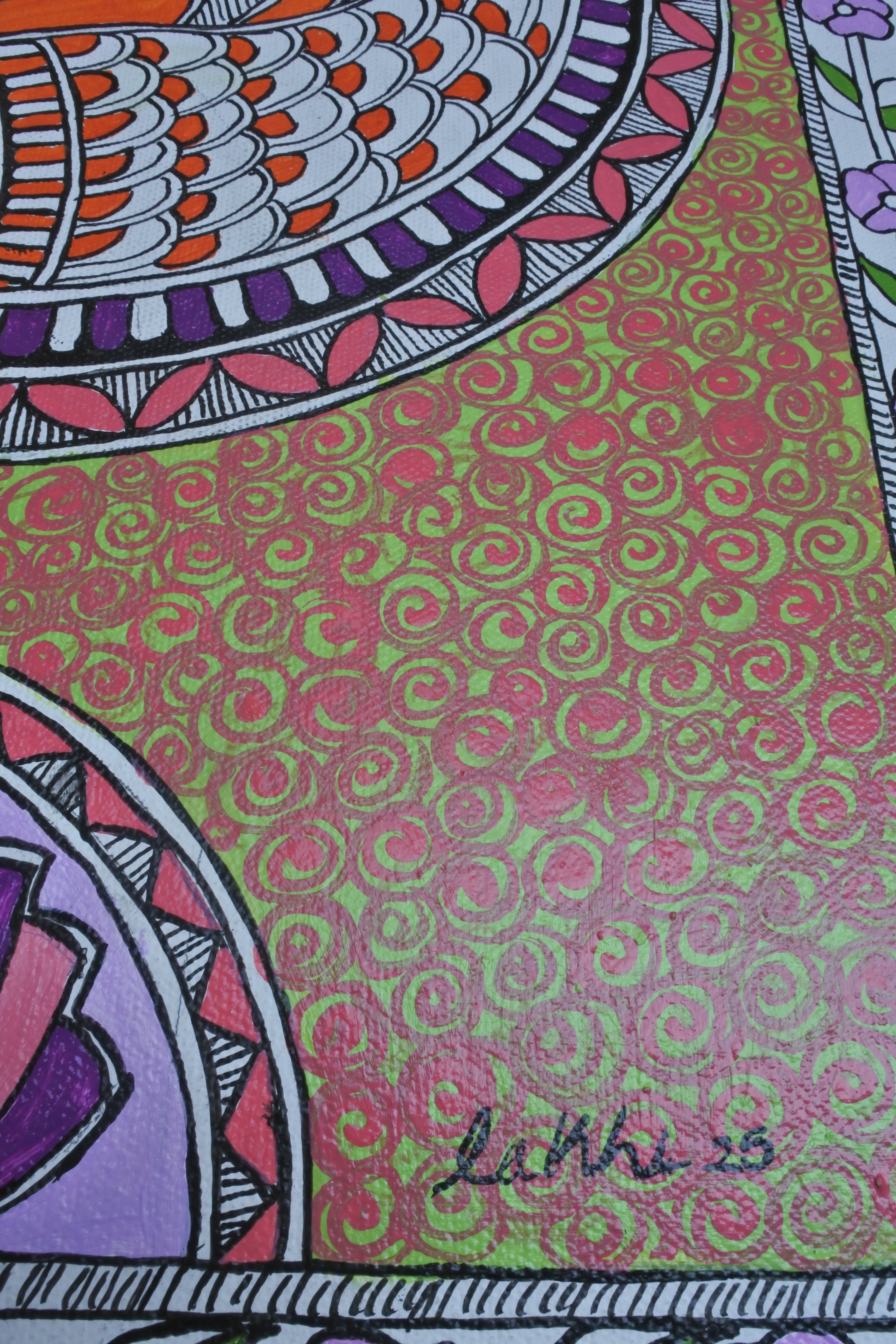 Colorful abstract pattern with swirling designs and geometric shapes.