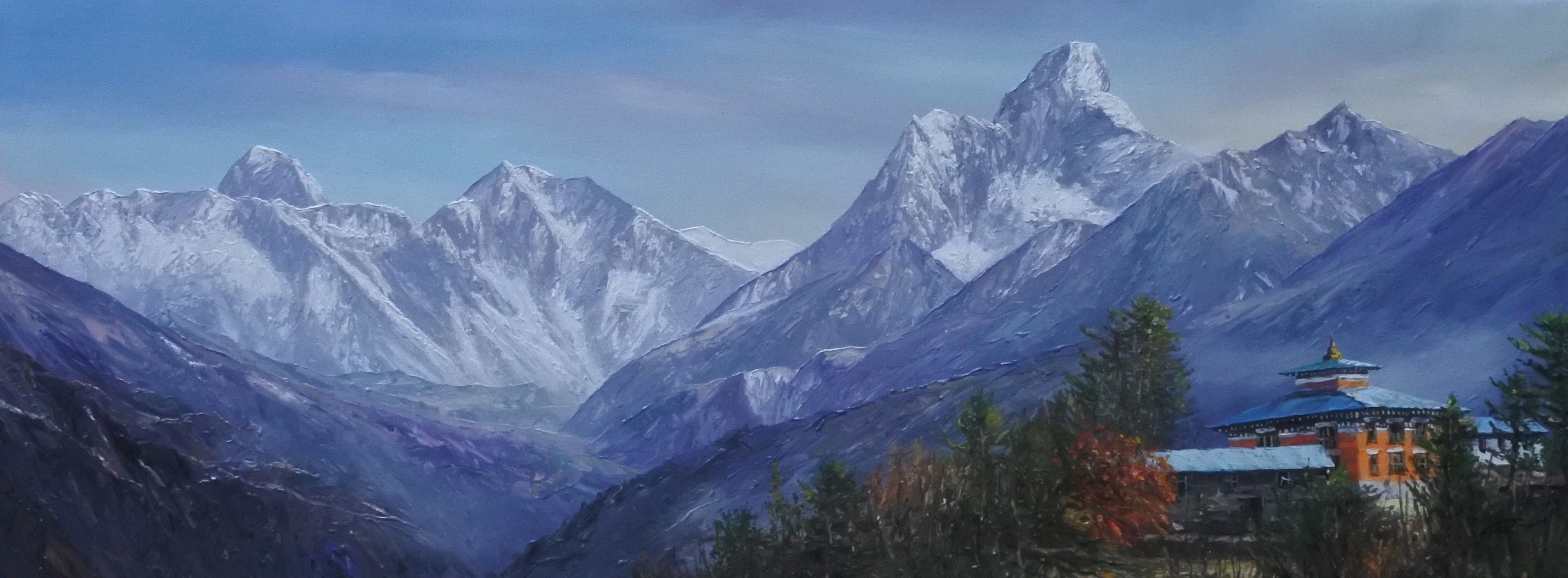 Tengboche Monastery – A Himalayan Stillness (Original Oil Painting)