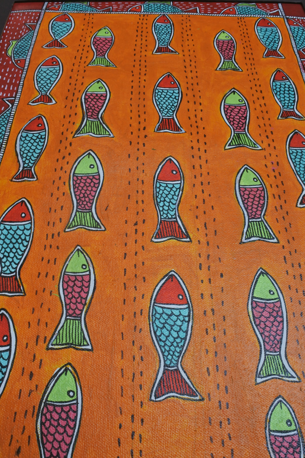 Two fish move in perfect harmony, symbolizing balance, fertility, and the continuous flow of prosperity. Rooted in Mithila tradition, this hand-painted piece represents abundance entering the home effortlessly. The intricate patterns reflect life’s interconnected rhythm—making it both a visual and spiritual centerpiece.

 Perfect for those who appreciate the deeper meanings behind nature's symbols, it brings the message of wealth and balance into any space.