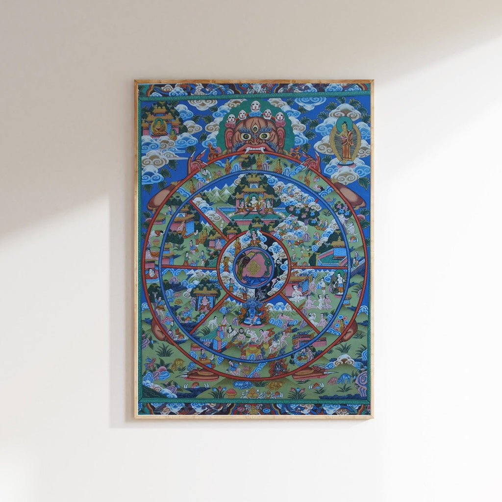 The Wheel of Life or “Bhavacakra” is well known is a powerful meditation tool to understand the teachings of the Buddha.  The Wheel represents the very reasons for the suffering of our mortal form, through both horrific and sublime imagery and it can be seen painted on the walls of many Tibetan Buddhist monasteries in all Himalayan regions.