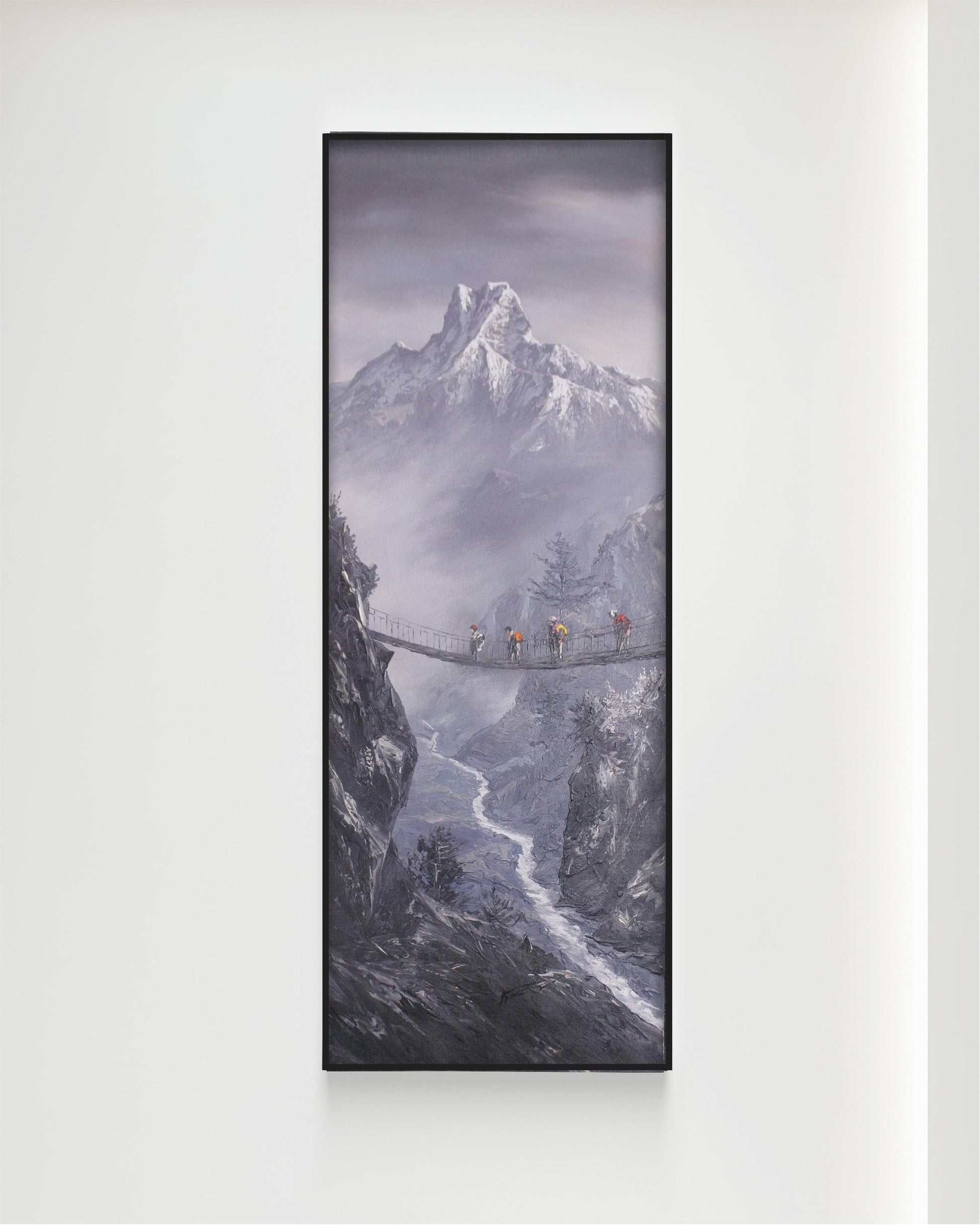 Mount Fishtail, Annapurna Base Camp, Black and White, Oil Painting, Macchapuchhure, Trekkers in ABC, Annapurna, Fishtail